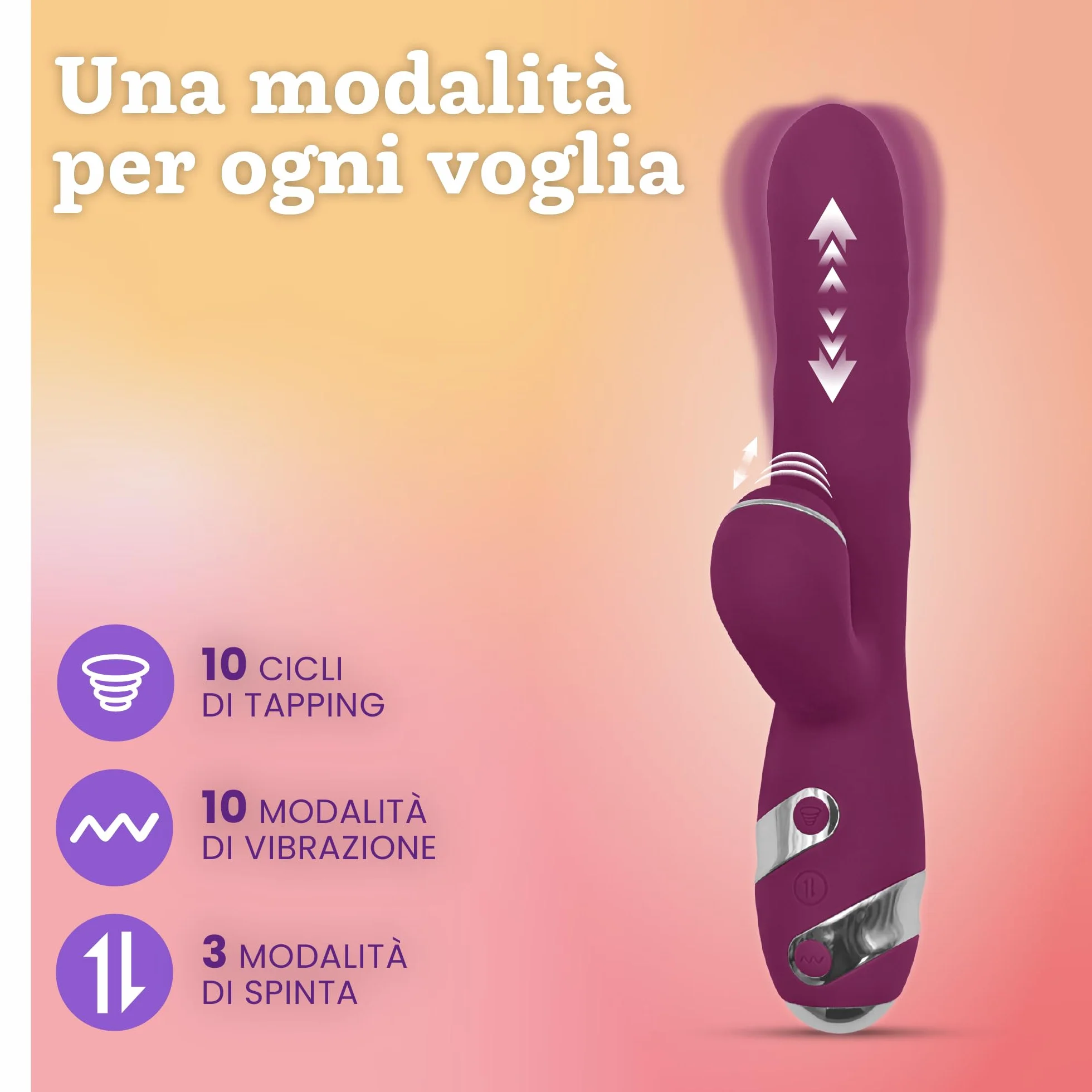 Oliver James Vibratore Rabbit 3-in-1 – Dildo a Spinta Discreto con 10 Vibrazioni, 10 Tap Tapping e 3 Modalità di Spinta | Stimolatore G-Spot e Clitorideo Impermeabile per Donne e Coppie
