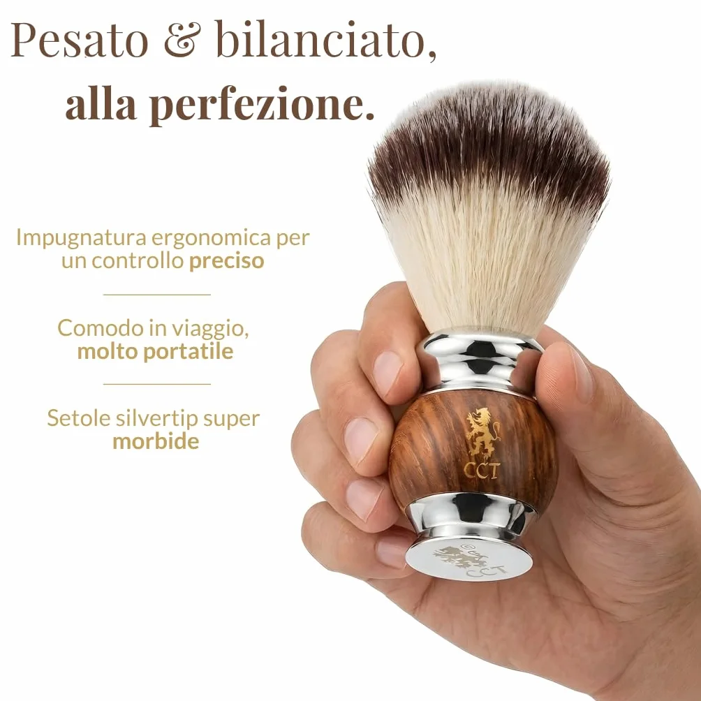 Pennello da Barba The Cambridge Cutthroat Vegana Setole Sintetiche di Tasso Regalo per Rasatura da Uomo Pennello Barba Premium in Legno e Acciaio Inossidabile