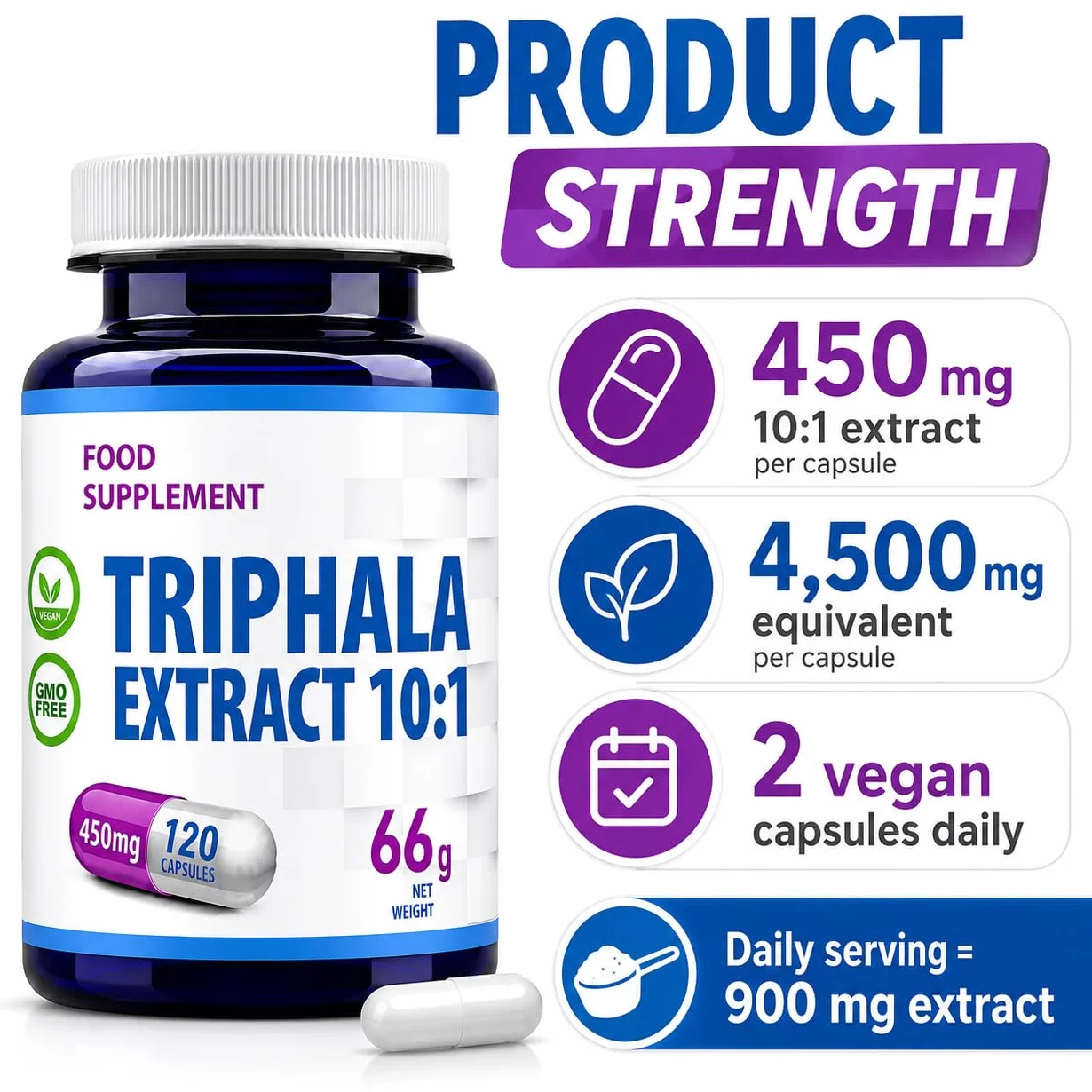 Hepatica Estratto di Triphala | 4.500 mg Equivalente | Estratto 10:1 da 450 mg | Amalaki, Haritaki e Bibhitaki | 120 Capsule Vegane | GMP & Testato da Laboratorio Indipendente