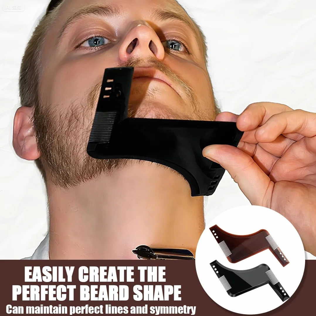 2 Pezzi di Modelli per Barba per Uomini, Pettini di Styling per Barba, Adatto per Barba al Mento, Basette e Barba al Collo, Marrone Caffè e Nero