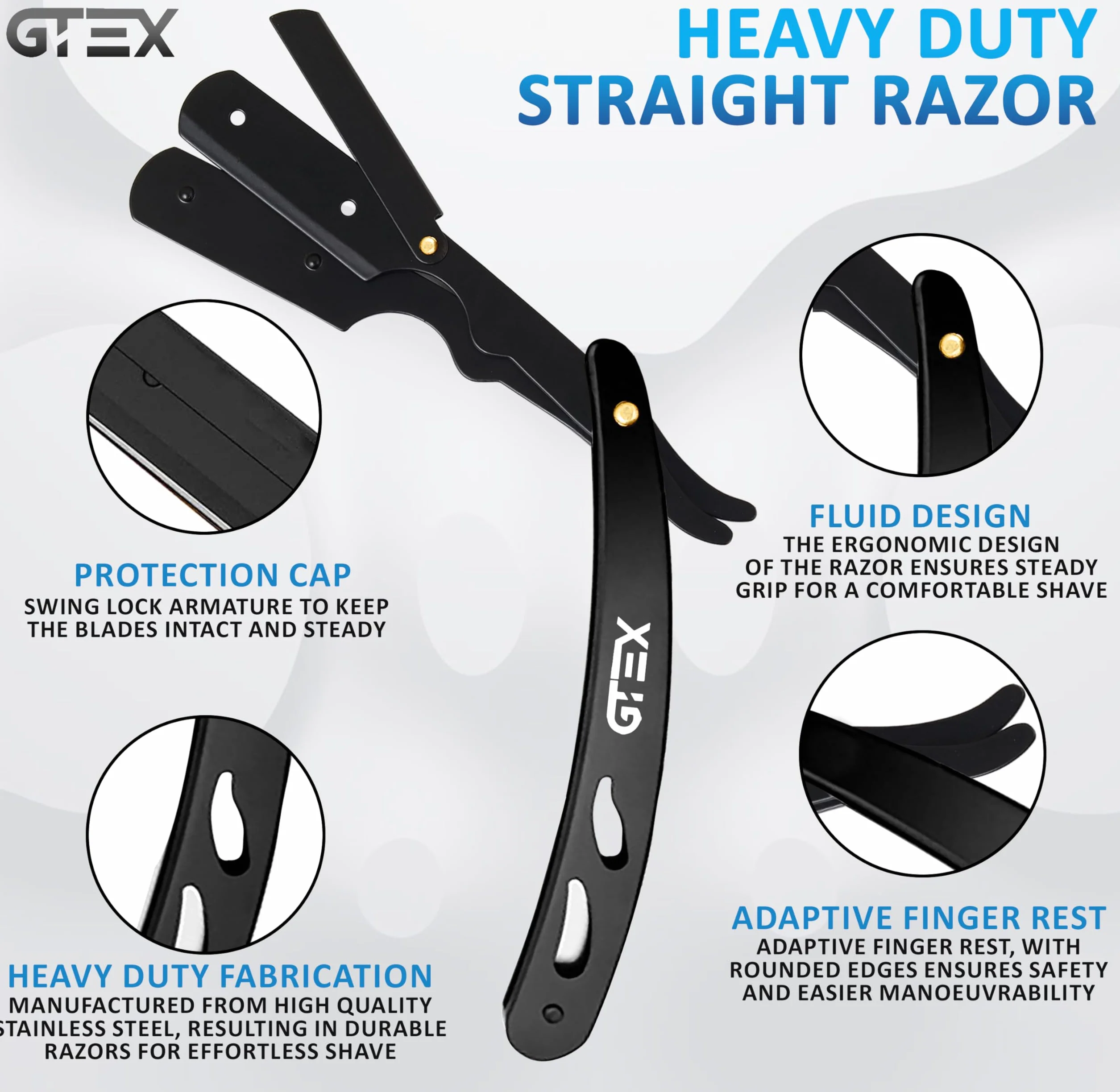 Rasoio a Mano Libera Professionale GTEX - 2 Rasoio Barba Manuale Uomo con 100 Lamette da Barba GTEX Premium - Rasoio Barbiere per la Rasatura e la Cura dei Contorni Barba Uomo - Straight Razor Set