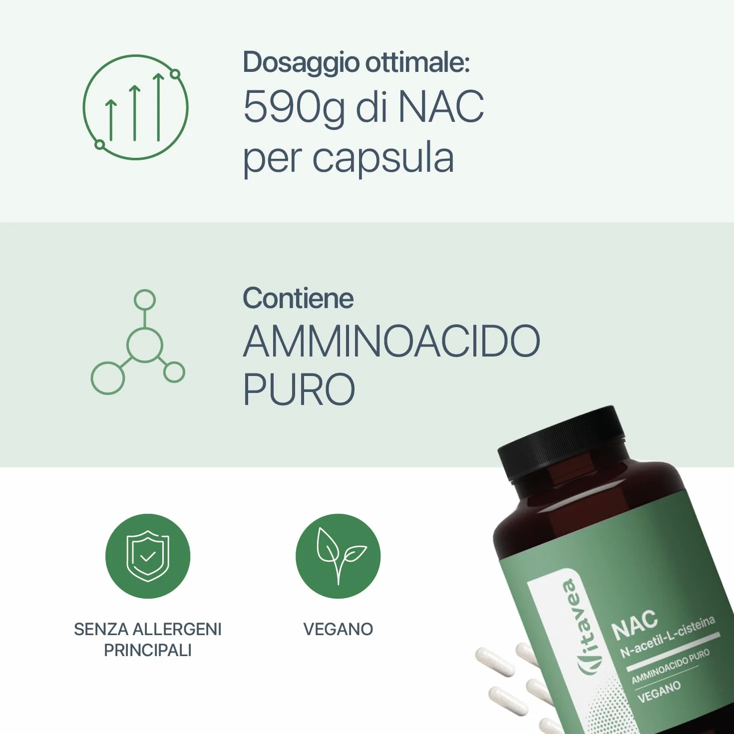 NAC N-acetil-L-cisteina 590 mg 120 capsule vegane Supporto glutatione antiossidante Vitavea