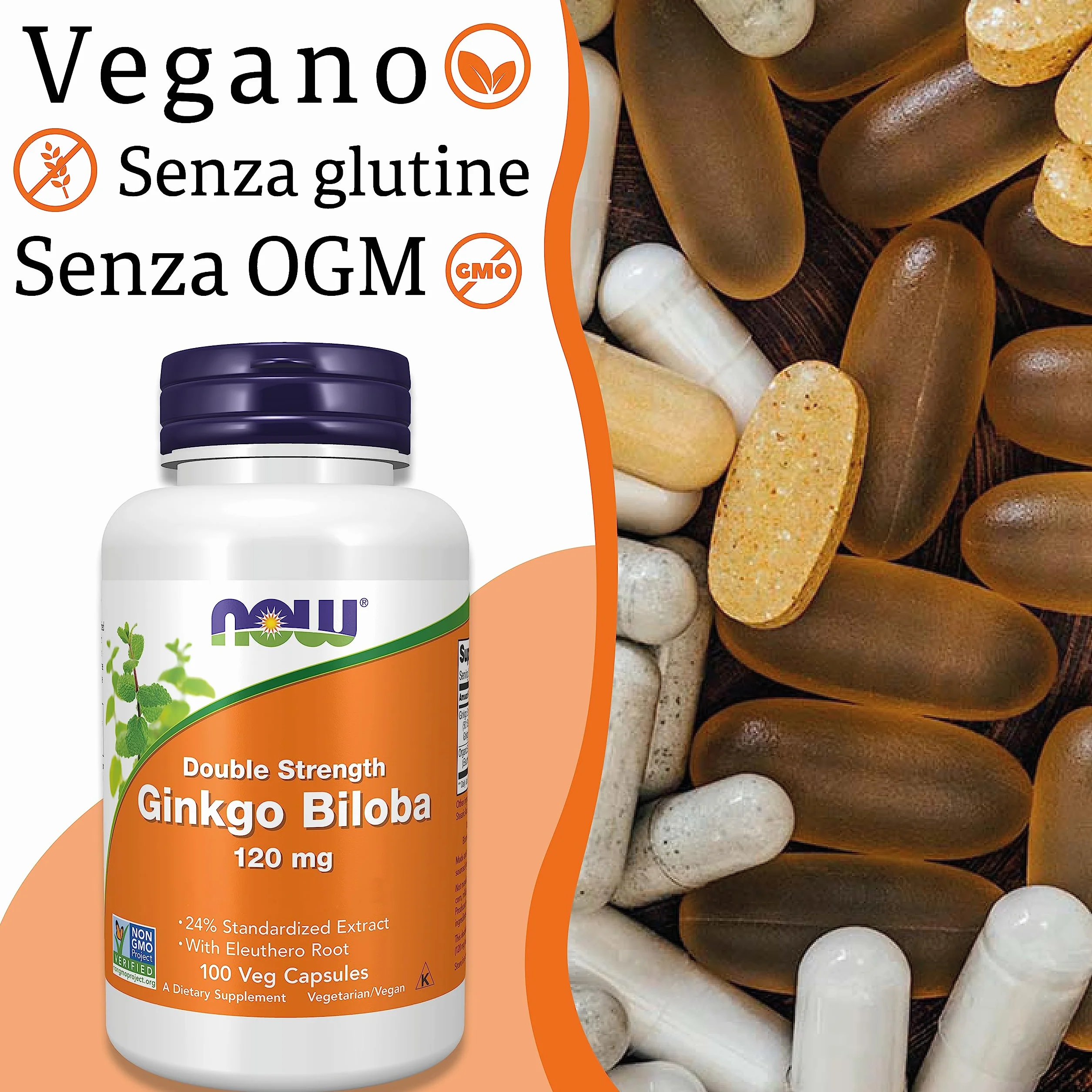 Now Foods, Double Strength Ginkgo Biloba, 120mg, 100 Capsule vegane, Testato in Laboratorio, Senza Soia, Senza Glutine, Vegetariano, Non-GMO
