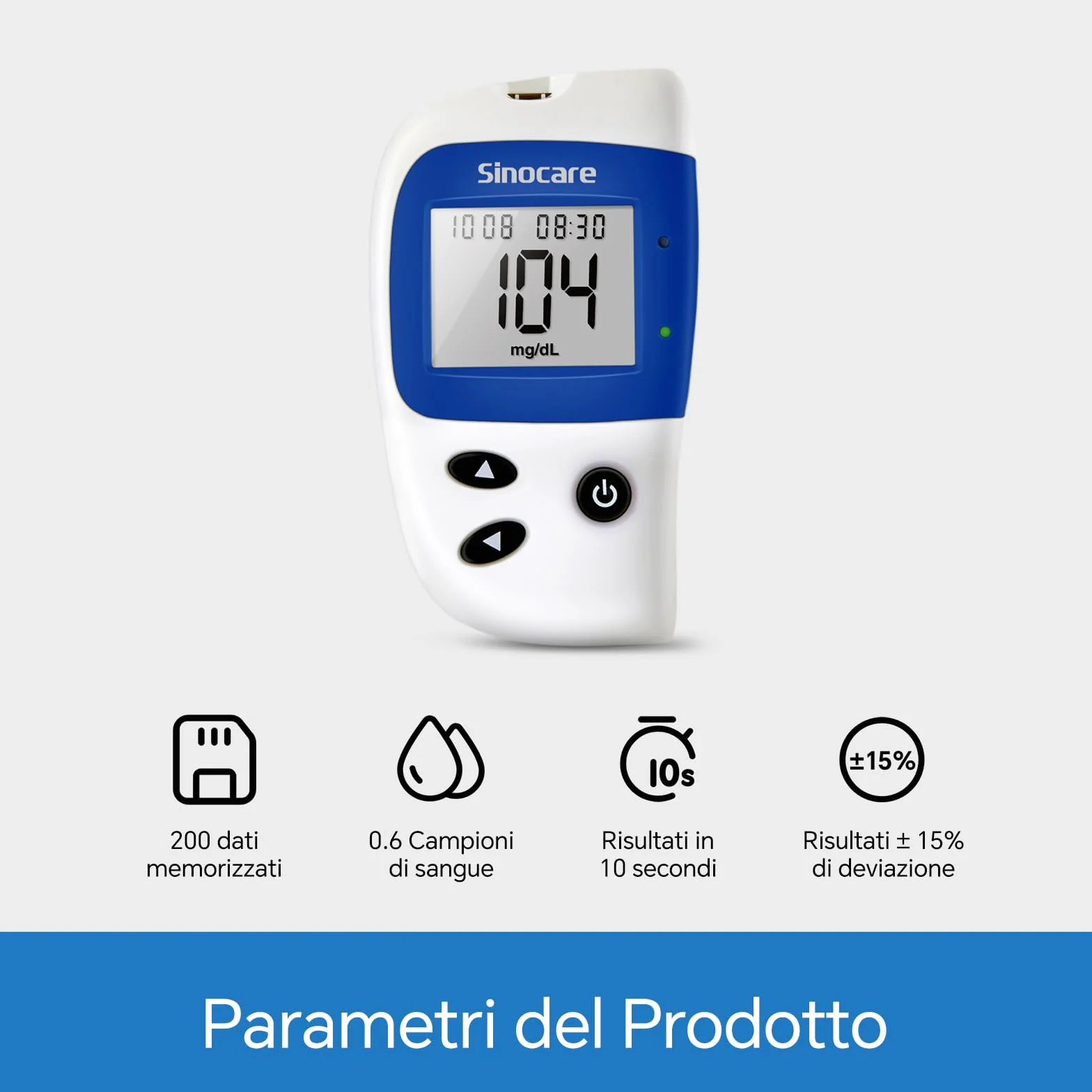 Sinocare Misuratore Glicemia Glucometro, 50 Strisce Reattive e 50 Lancette, Adatto per Diabete Tipo 1&2 e Gestazionale