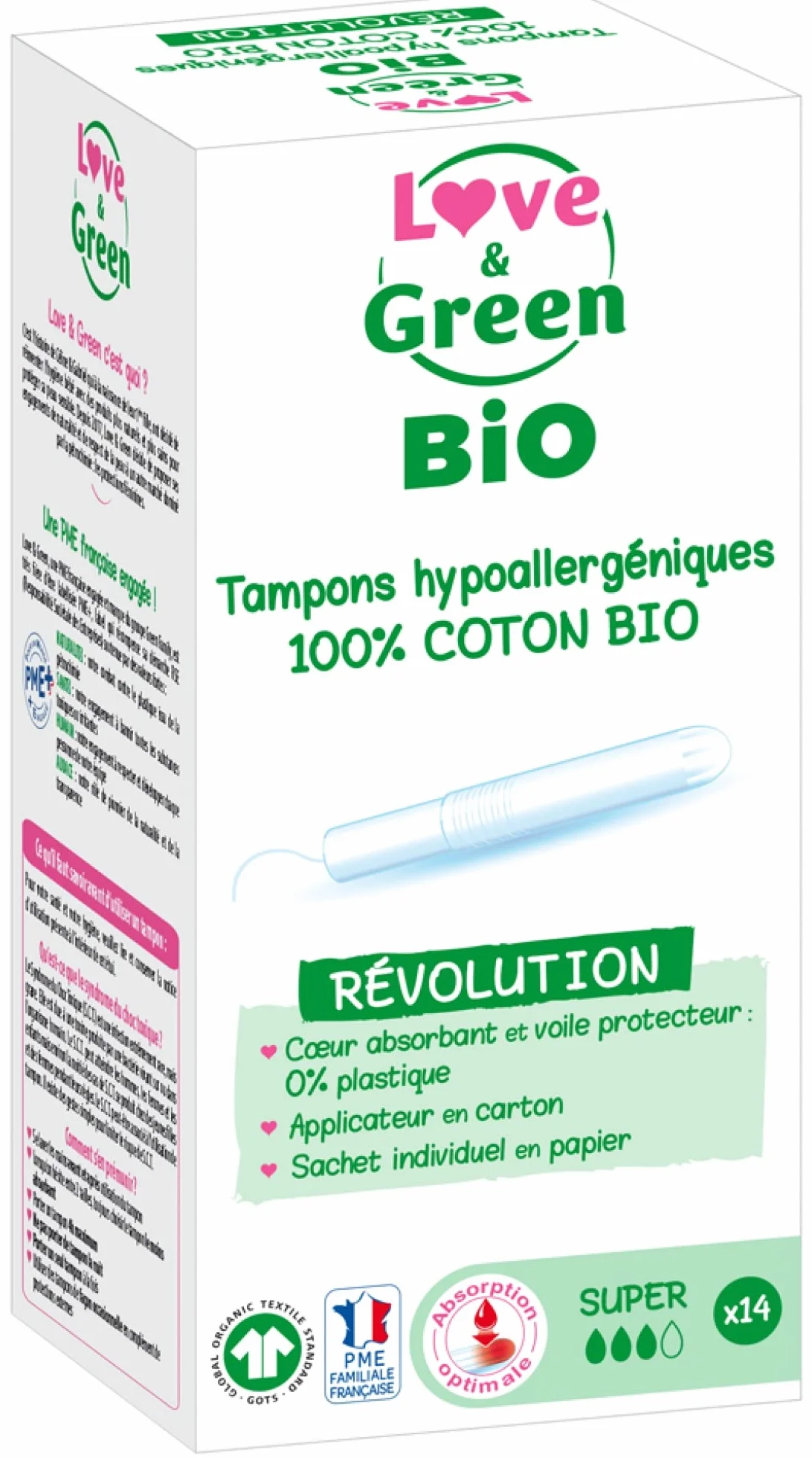 Love & Green Bio Tamponi ipoallergenici con applicatore 14 pezzi
