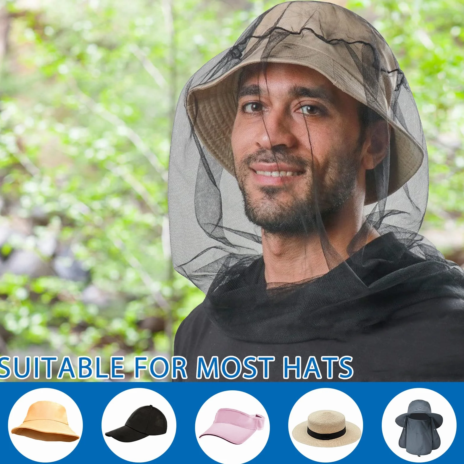 Cappello Anti-zanzare Insetti Nero con Velo per Apicoltore Uomo Donna Pesca Campeggio