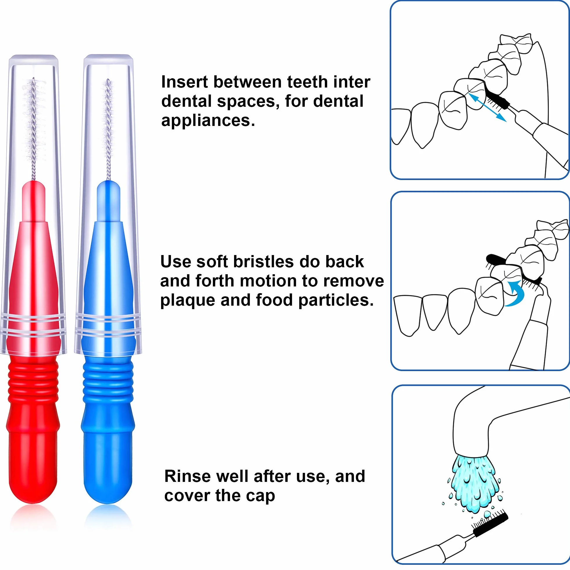 Spazzolino Interdentale Stuzzicadenti Dentali Flosser 100 Pezzi Igiene Orale Strumento (Rosso, Blu)