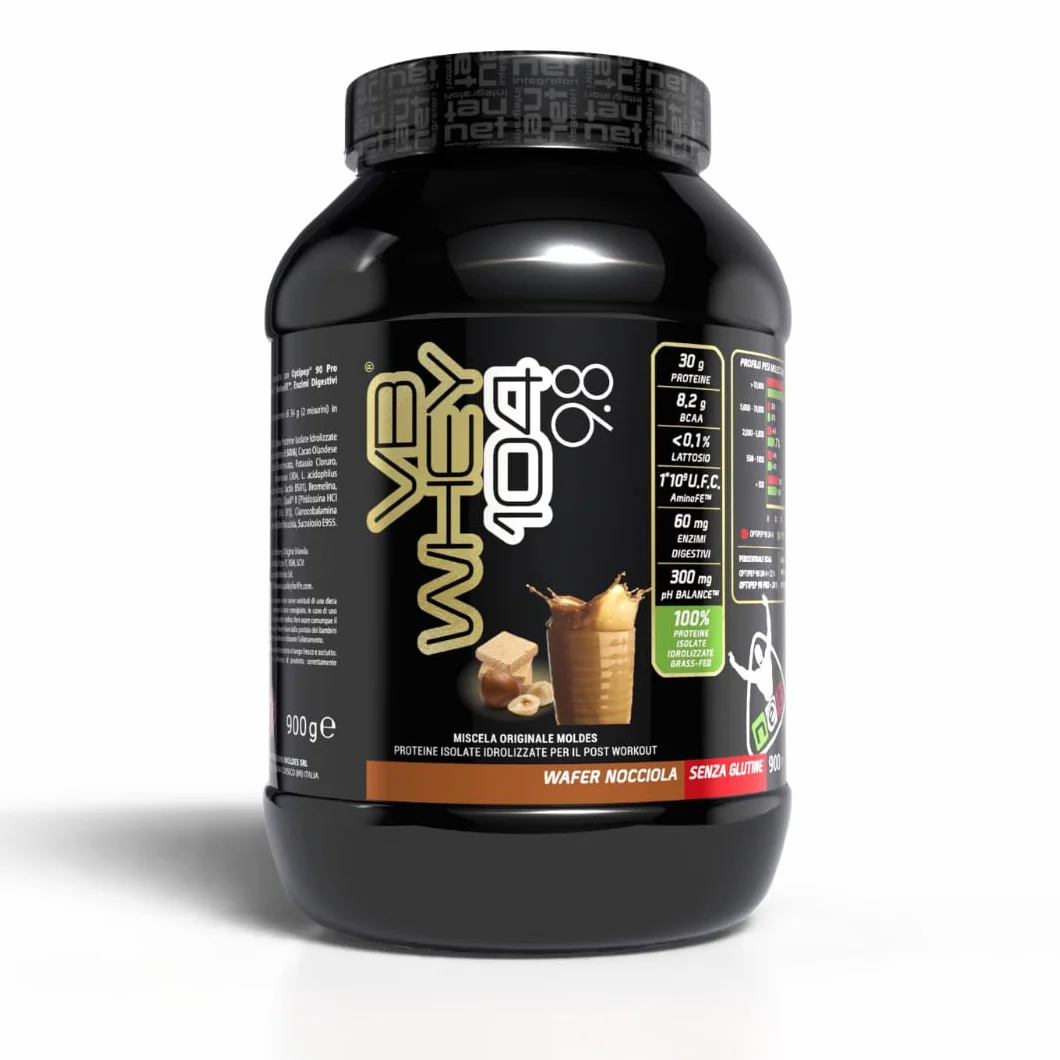 NET Integratori VB WHEY 104 9.8 Optipep 900g Wafer Nocciola Proteine Isolate Idrolizzate con EAA e BCAA