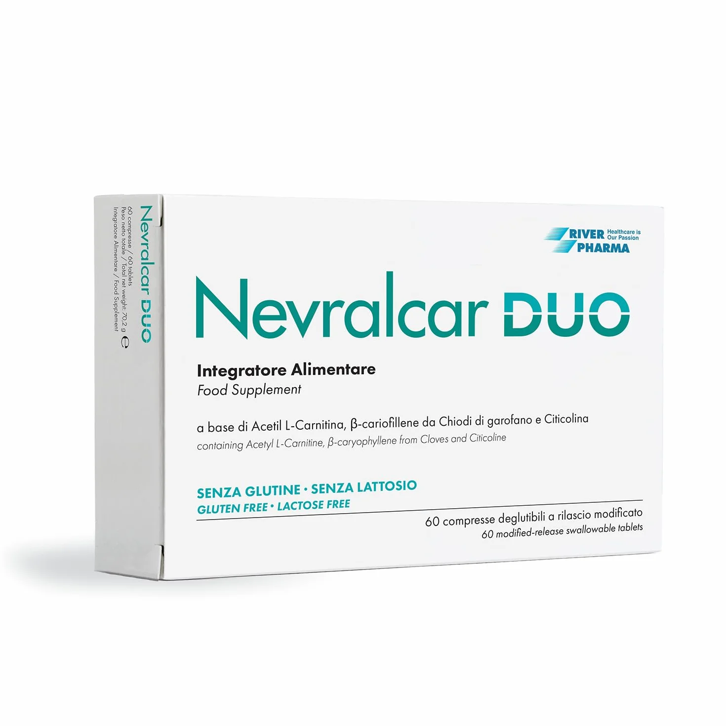 RIVER PHARMA® Nevralcar Duo 60 compresse - Integratore Alimentare in compresse a rilascio modificato a base di Acetil L-Carnitina, Beta-cariofillene e Citicolina