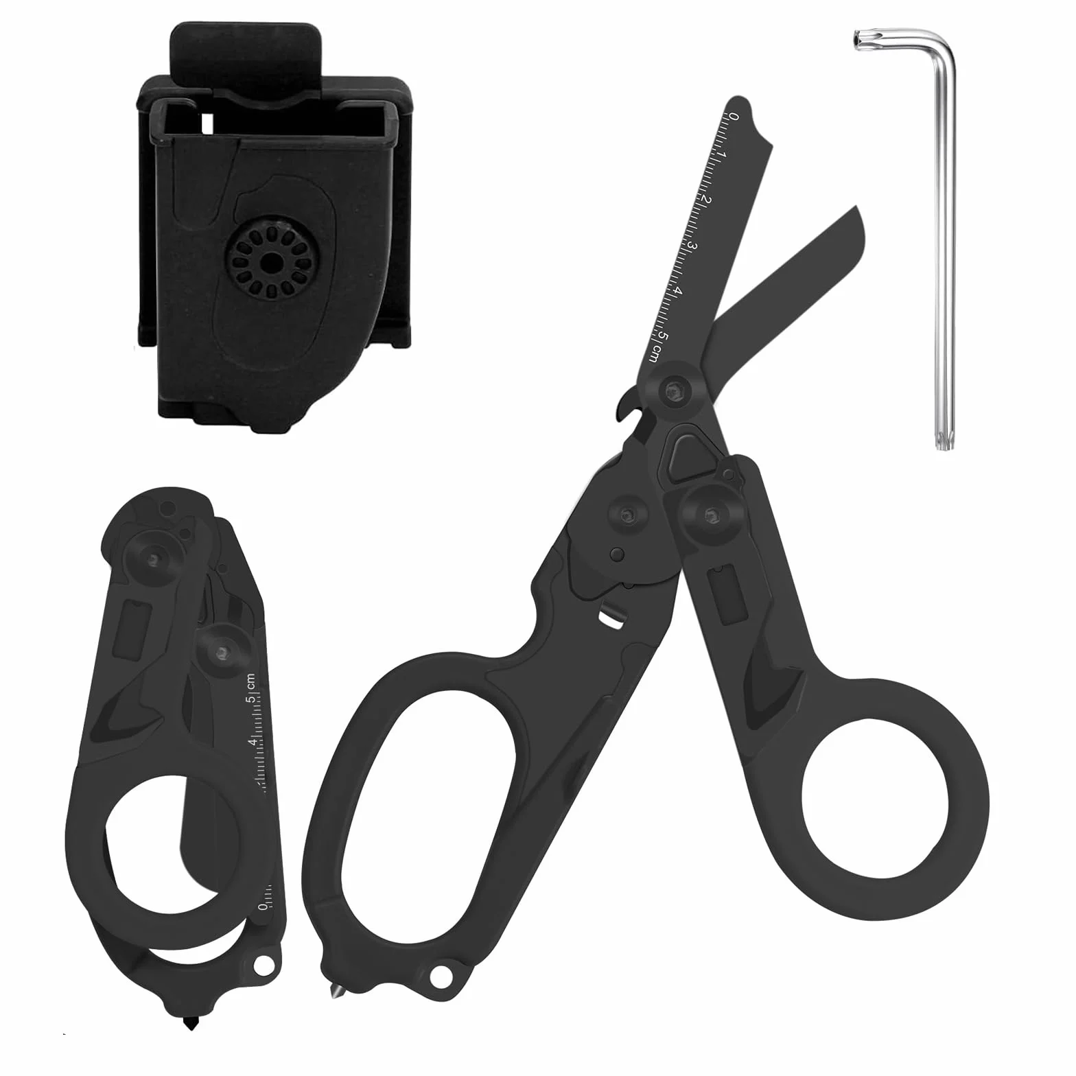 Forbici Pieghevoli 6 in 1, Pinze Tattiche con Taglierina Cinghia e Interruttore Vetro, Soccorso (Nero)