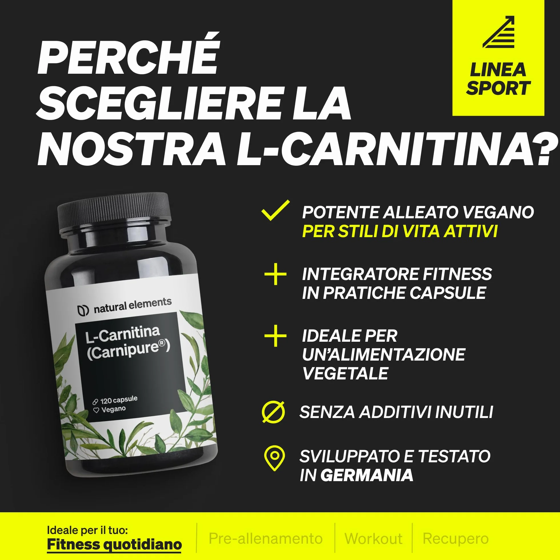L-Carnitina 2000 con Carnipure, 2000 mg di L-carnitina per Dose Giornaliera, 120 Capsule Vegan, ad Alto Dosaggio e Senza Additivi, Prodotto e Testato in Laboratorio in Germania