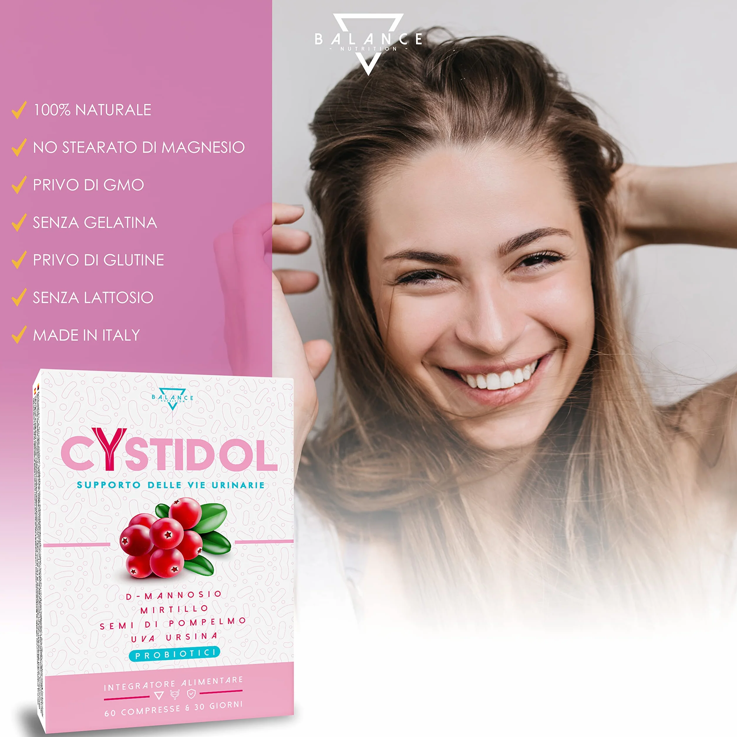 CYSTIDOL® D-Mannosio Integratore Cistite con Mirtillo Rosso Probiotici Semi di Pompelmo Cranberry 60 Compresse