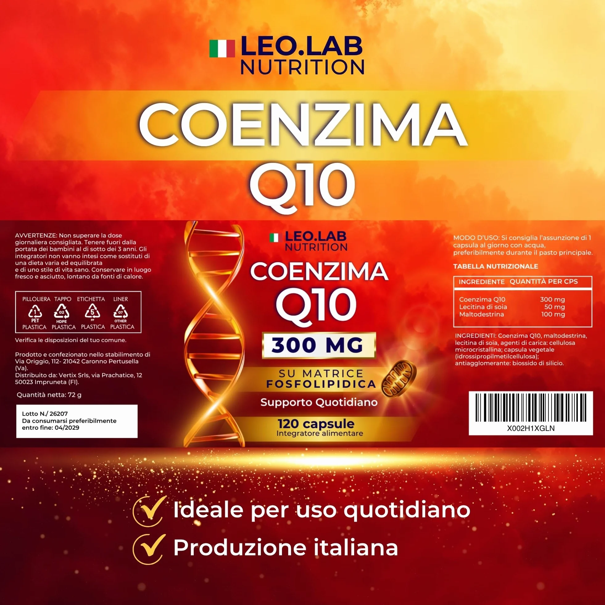 Coenzima Q10 300mg ad Alto Dosaggio 120 Capsule (4 Mesi di Scorta) - Integratore Q10 Made in Italy
