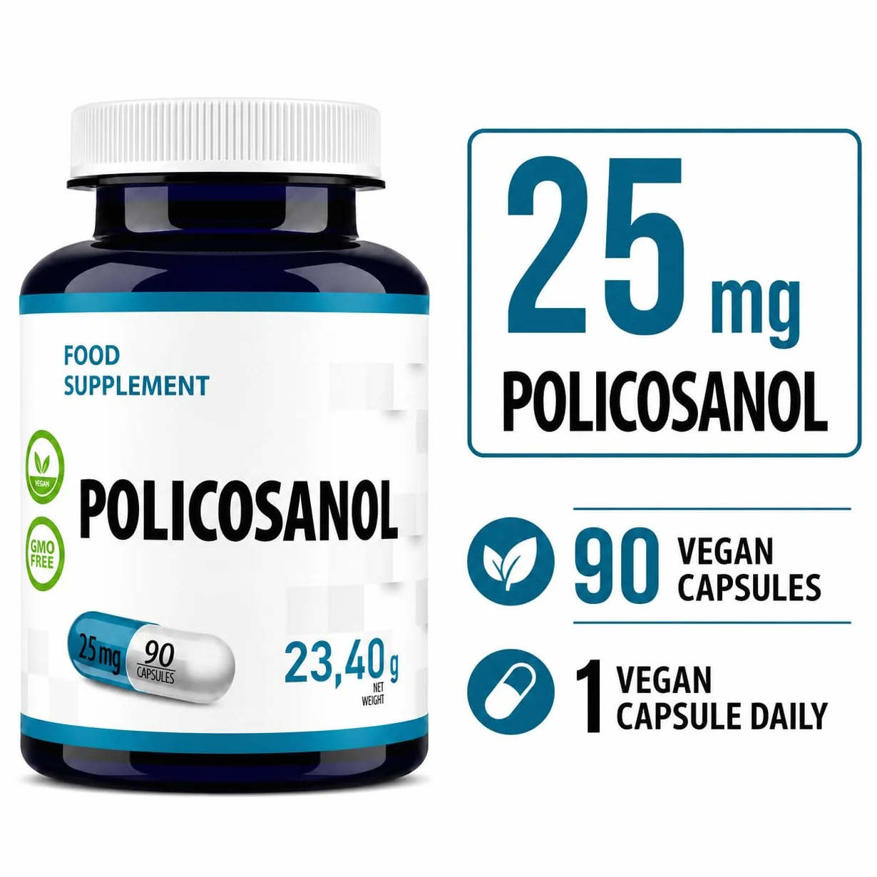 Hepatica Policosanolo 25 mg | da Canna da Zucchero | 90 Capsule Vegane | Scorta 3 Mesi | Ingrediente Unico | GMP & laboratorio indipendente