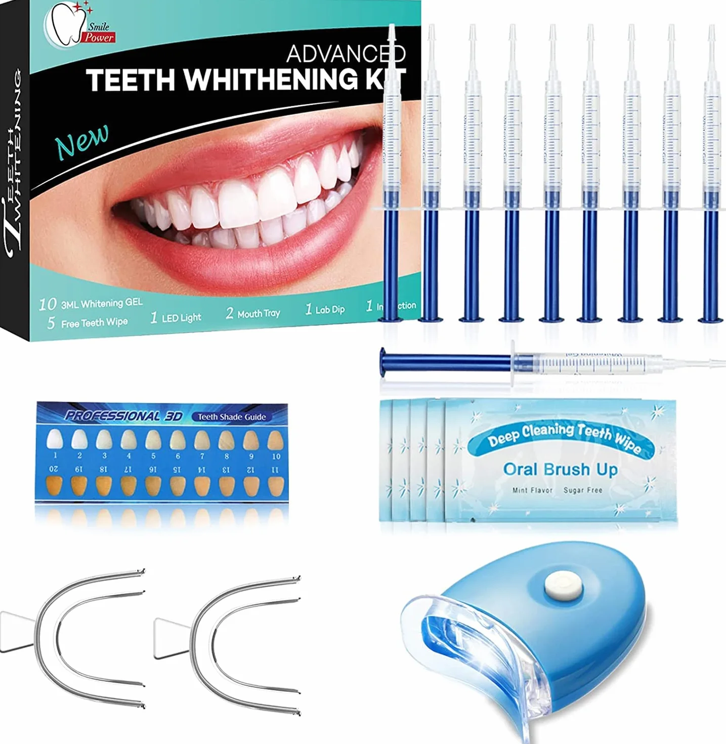 Kit Sbiancamento Denti Professionale LED 10x3ML Gel Sbiancante