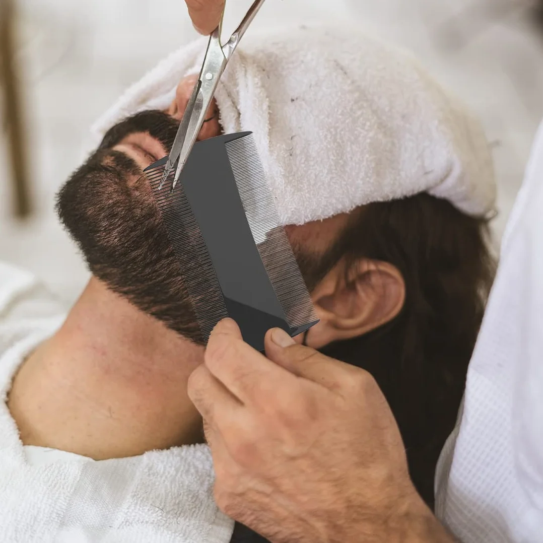 pettine barba,pettine barba uomo,pettine,pettine per barba,pettine per barba uomo,Pettine a doppia faccia per barba a denti fitti (3 pezzi neri)