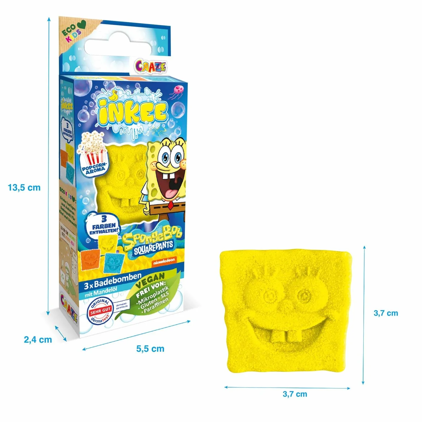 INKEE Mini Pack Spongebob, Set Di 6 Pompe Da Bagno Per Bambini Con Forme Di Spongebob e Aromi di Popcorn, Divertimento Garantito