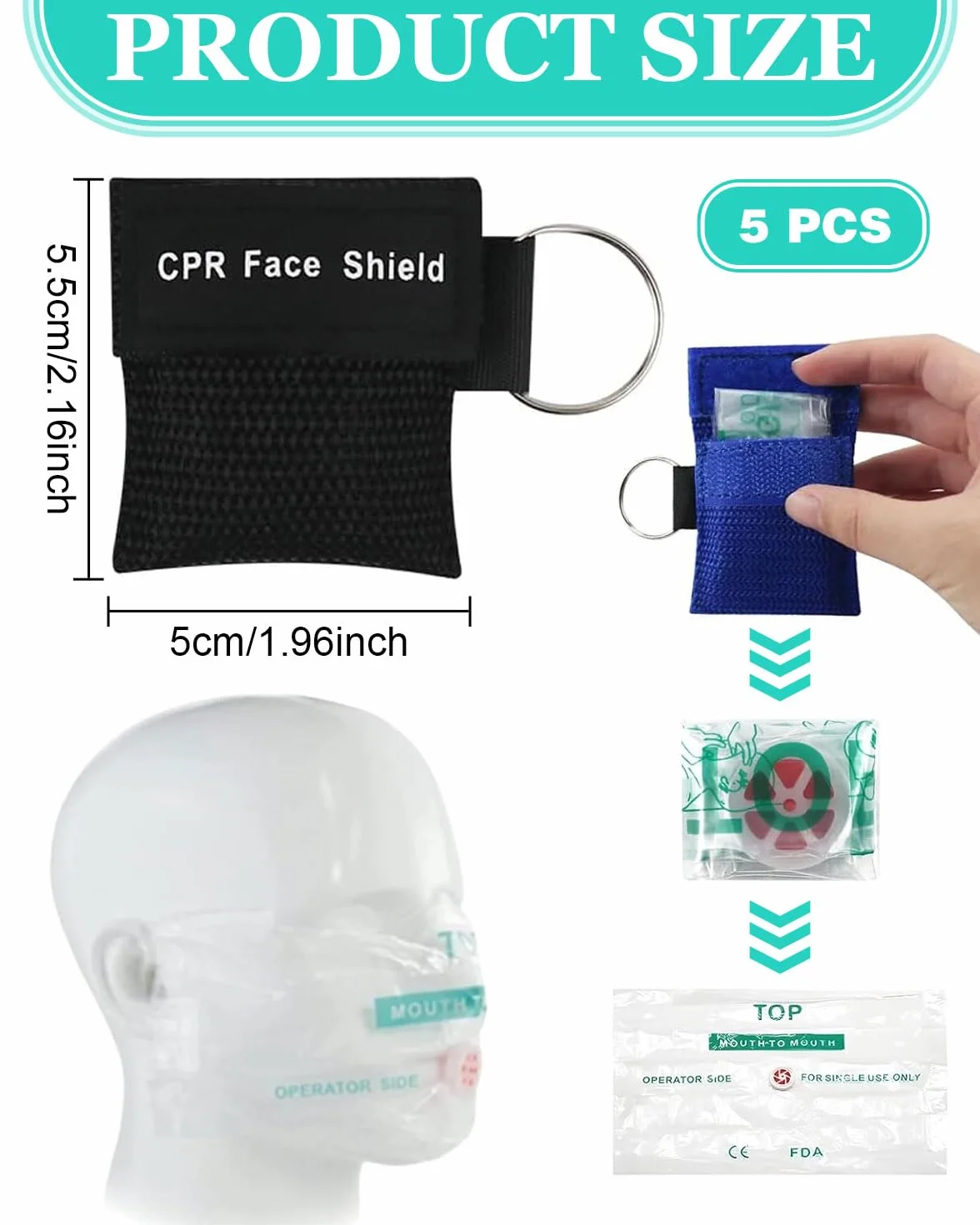 Maschera di respirazione Primo Soccorso Pocket Mask 5 pezzi per addestramento AED