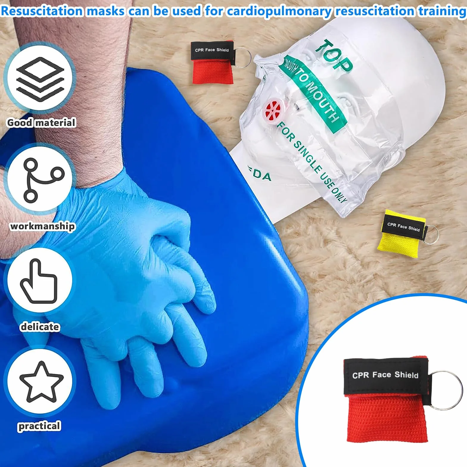 Erste Hilfe Beatmungsmaske Tragbare CPR Maske Notfall-Beatmungsmaske Schlüsselanhänger 4 Stück