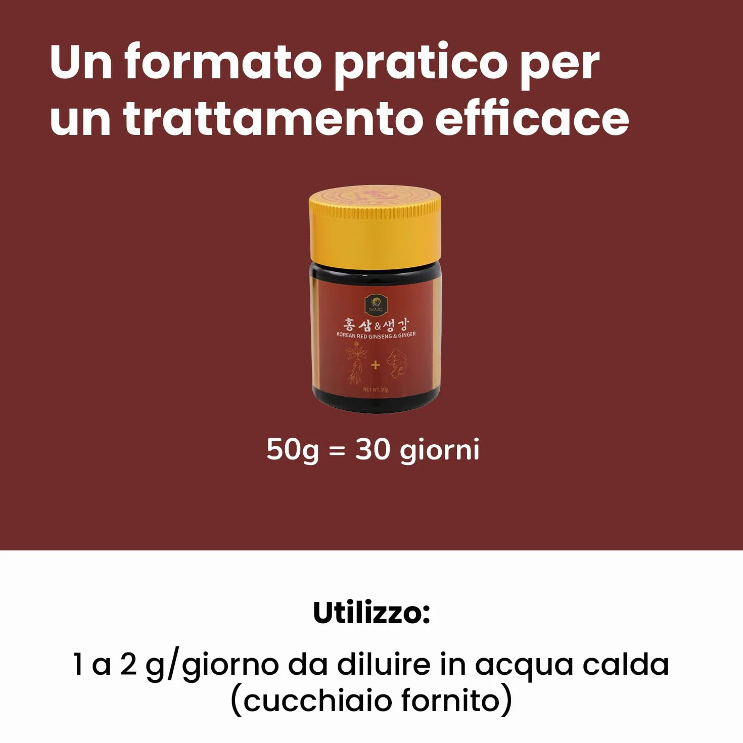 SAMSIDAE Ginseng Rosso & Zenzero Coreano titolato 10 mg/g 50g Energia Digestione Immunità Cucchiaino Incluso