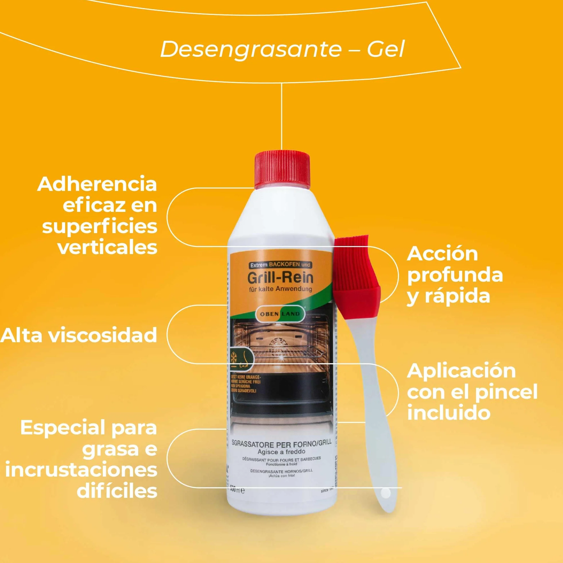 Gel pulitore e disincrostante per forno, grill e pentole. 500 ml