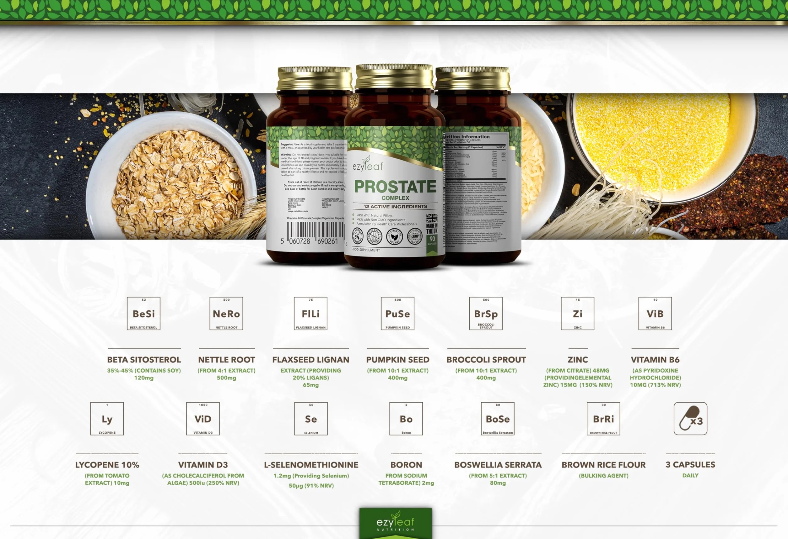 Ezyleaf Prostata Formula Integratori Prostata Alta Potenza per Uomini 90 Capsule Ortica Beta Sitosterolo Zinco Semi di Zucca Boswellia Serrata
