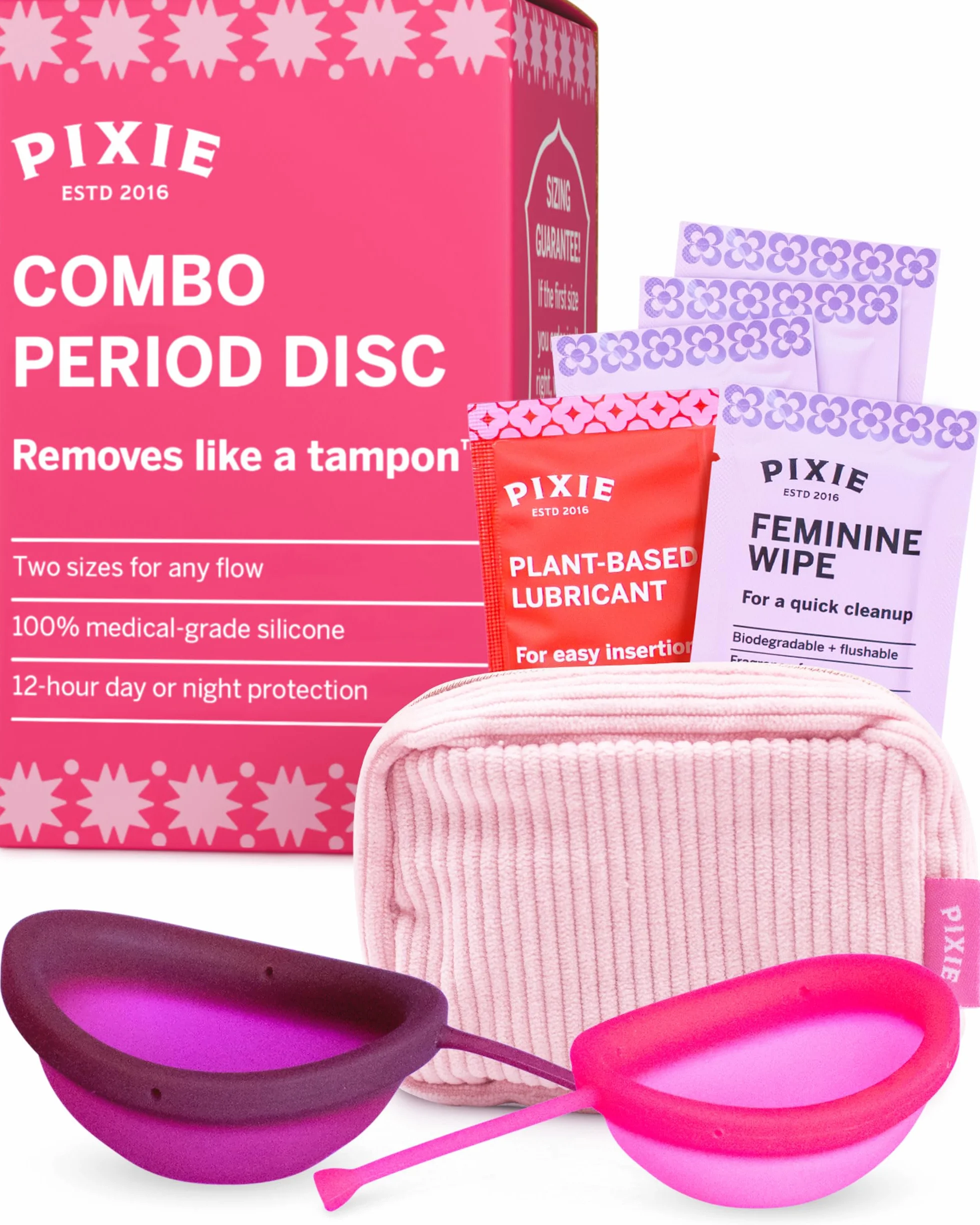 2 Dischi Mestruali - Senza Metalli Né Tossine - Silicone di Grado Medico 100% - N.1 per Morbidezza tra i Dischi Riutilizzabili - Si Rimuove Come un Tampone - 12 Ore di Uso - Capacità di 5 e 7 Tamponi