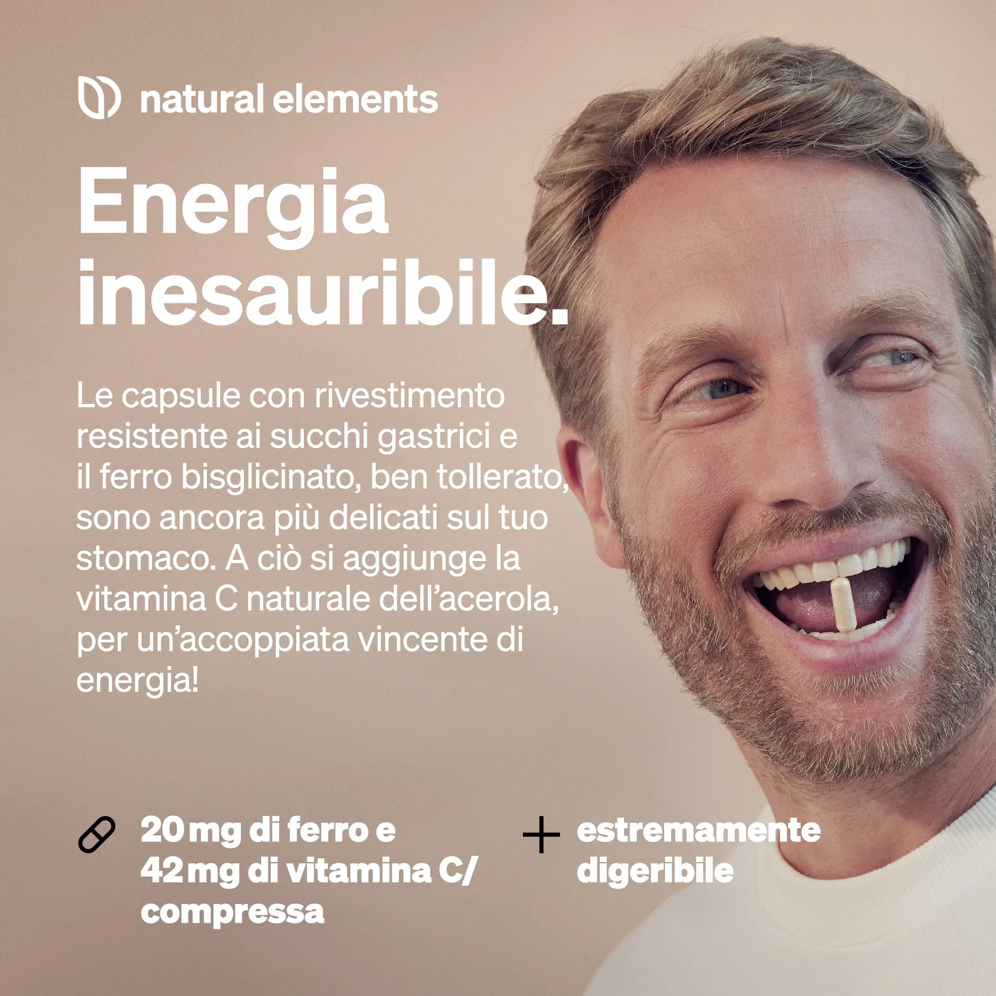 Integratore Ferro 20 mg (da bisglicinato ferroso) per capsula – con 42 mg di vitamina C naturale – vegano, insapore – 180 capsule – materia prima pregiata: FerrochelTM (chelato di ferro)