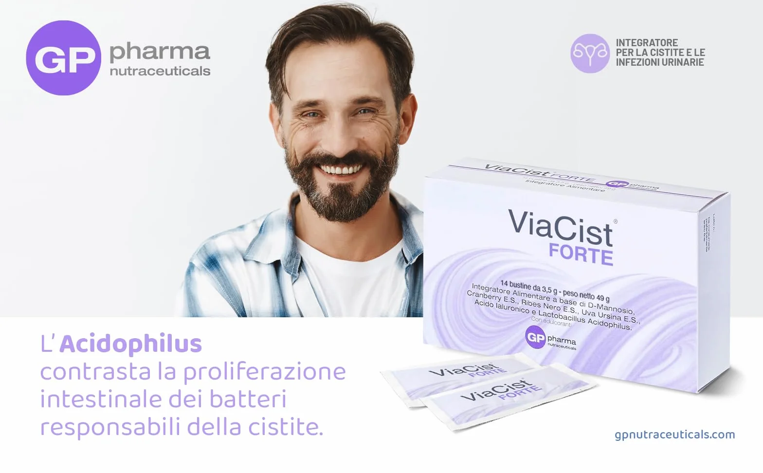 ViaCist® FORTE GP Nutraceuticals– Integratore Cistite Donna con D-Mannosio Puro, Probiotici, Acido Ialuronico e Ribes Nero – Supporto Vie Urinarie, Benessere Intimo Femminile e Difese Naturali