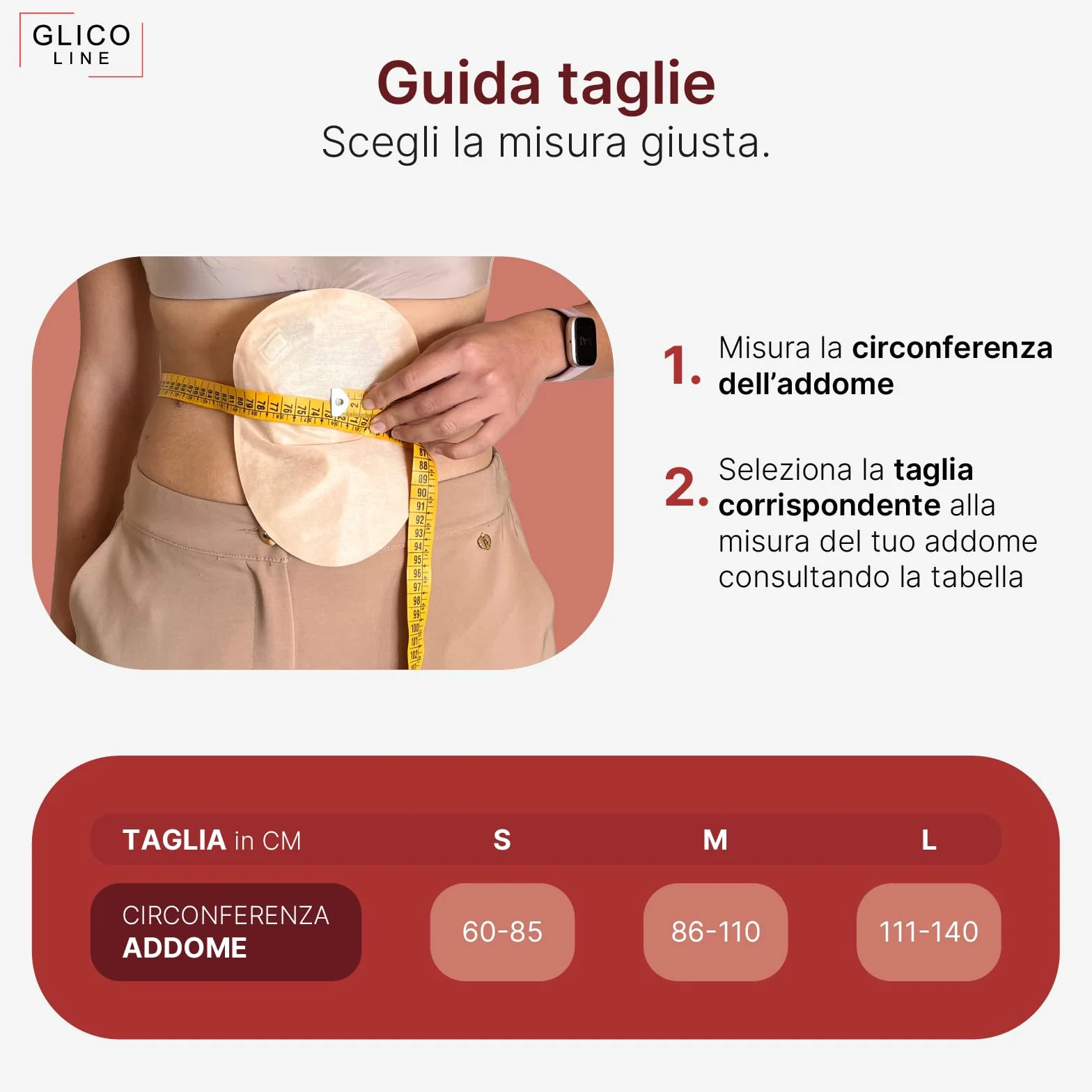 Glico Line Fascia Giorno Plus per Stomia Unisex, Ideale per Giorno e Notte, Tasca Interna per Contenere la Sacca, Made in Italy, Beige, M
