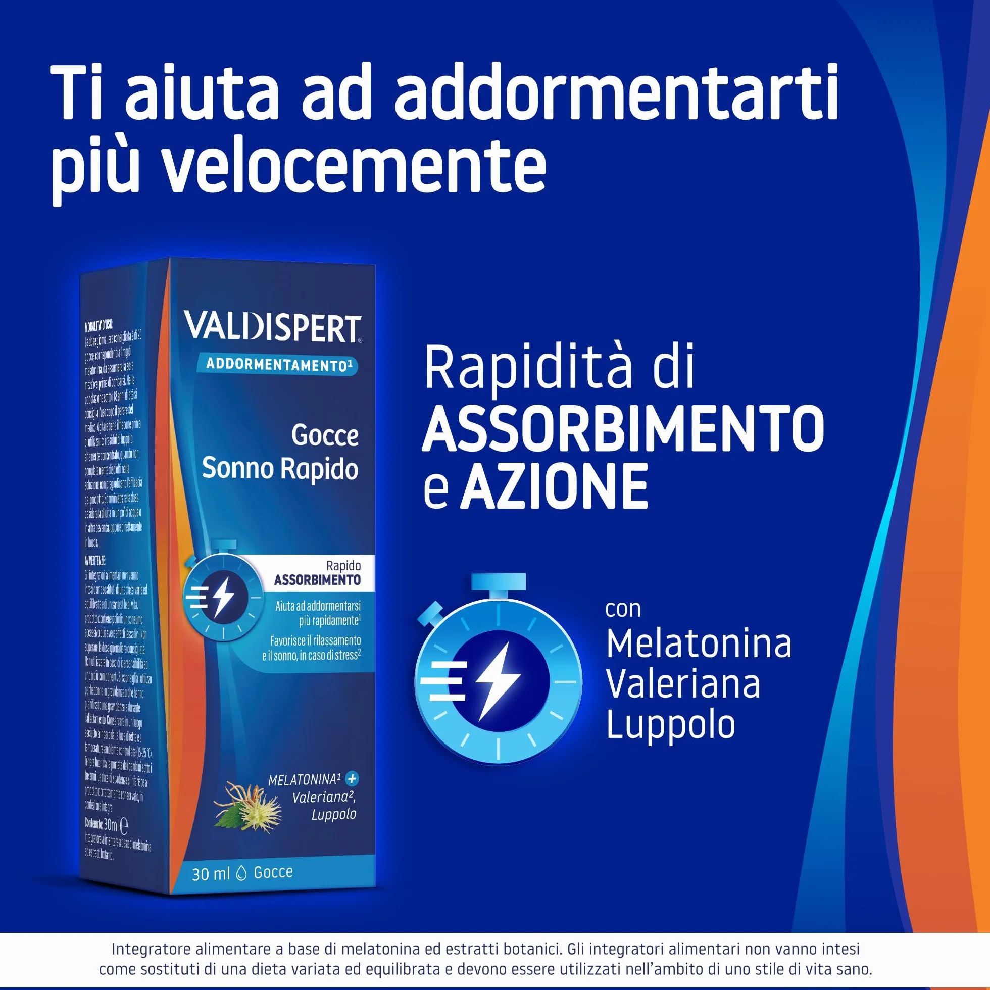 Valdispert Gocce Sonno Rapido Integratore Alimentare Melatonina Valeriana Luppolo 30 ml