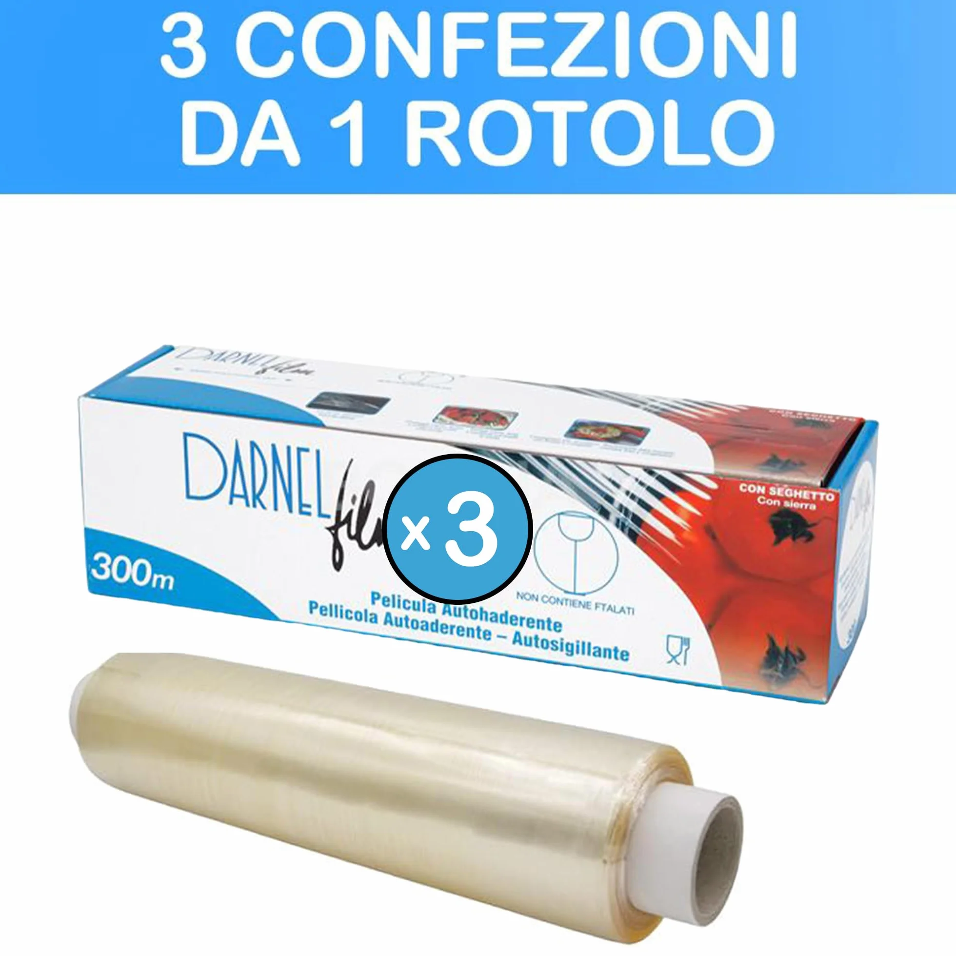 GM 3 ROTOLI Pellicola Trasparente per Alimenti 29,5cm x 300mt con Seghetto. Avvolgi, Cucina e Conserva con Cura gli Alimenti. Pellicola Trasparente di Qualità