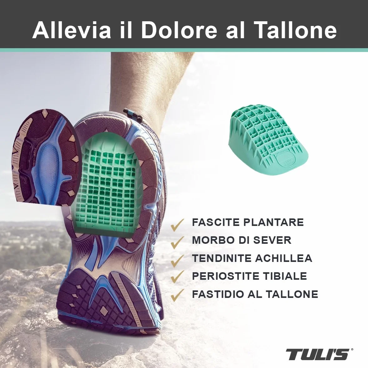 Tuli's Heavy Duty Heel Cups – Talloniere per Sperone Calcaneare – Rinforzate per Fascite Plantare e Malattia di Sever – Solette per il Tallone ad Elevato Assorbimento degli Urti, 1 Paio, Medio