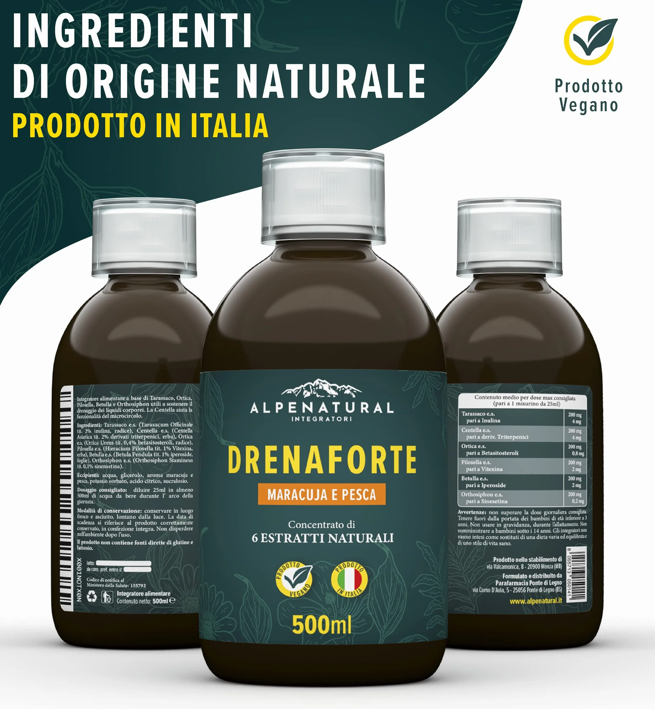 Drenaforte Drenante Forte Concentrato di 6 Estratti Naturali Detox Depurativo Naturale 500 ml