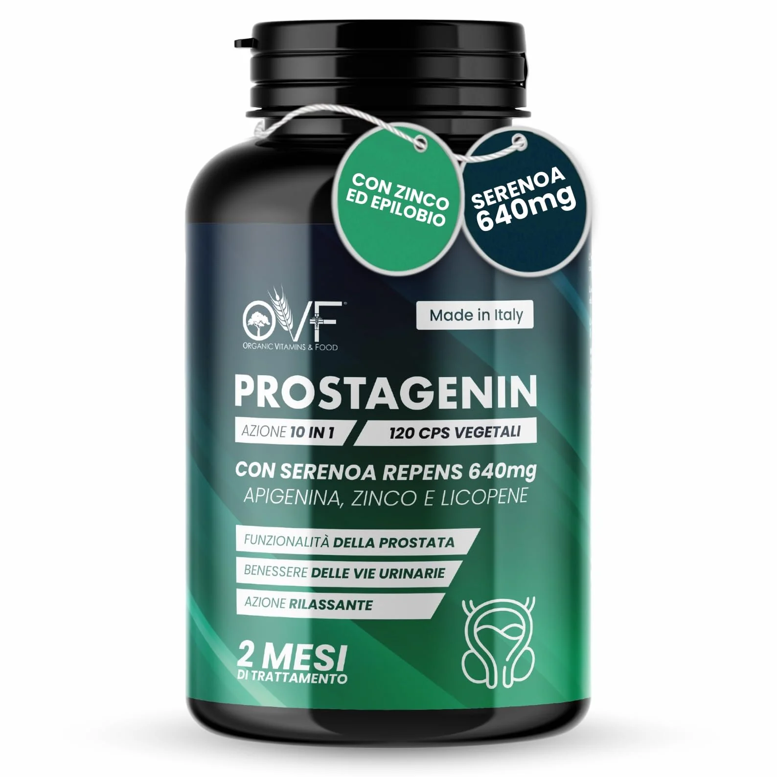 Serenoa Repens 640mg 120 Capsule Formula 4 in 1 con Apigenina, Zinco e Licopene Supporto Prostata