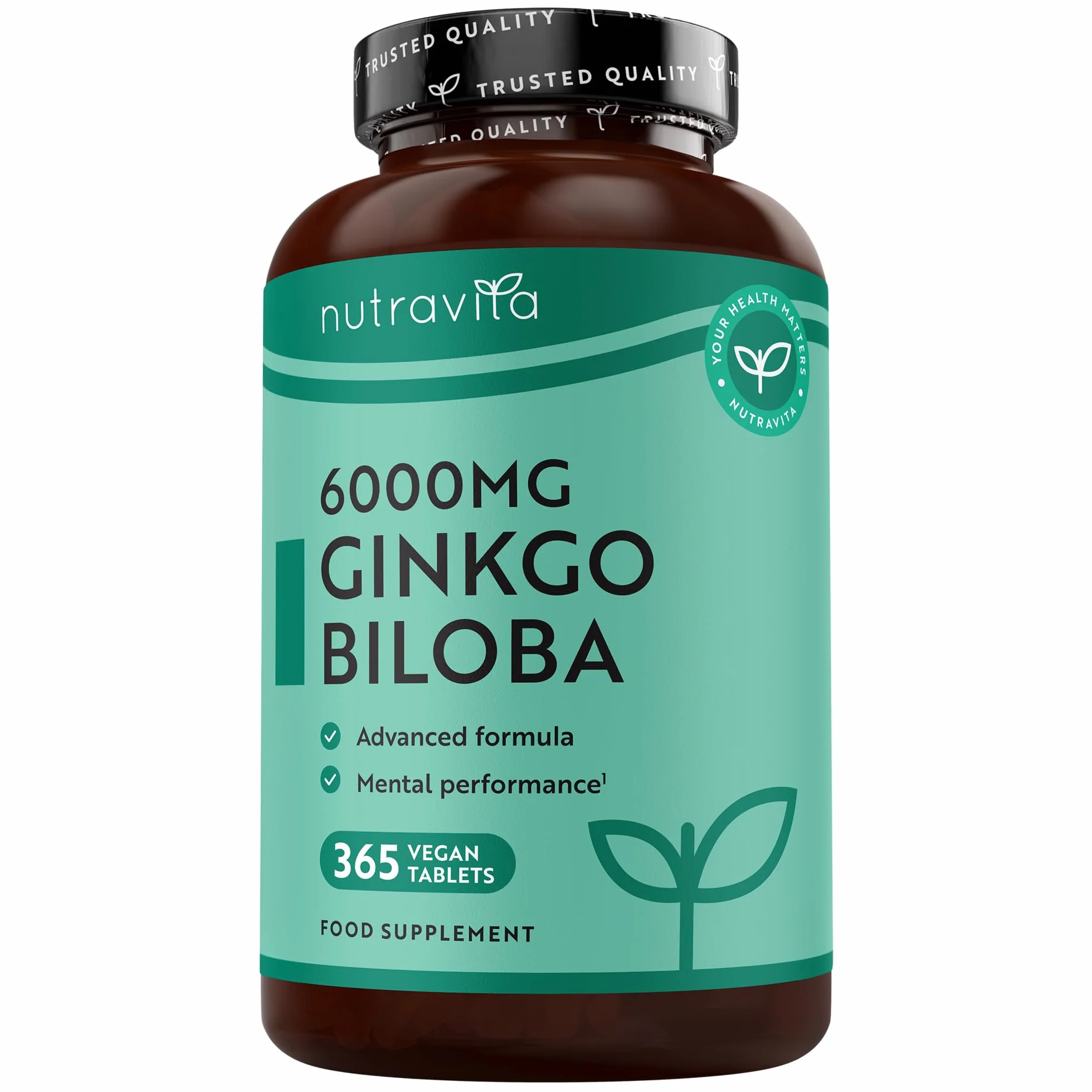 Nutravita Ginkgo Biloba 6000 mg 365 Compresse Vegane Integratore Alimentare con Vitamina B5 Estratto 50:1