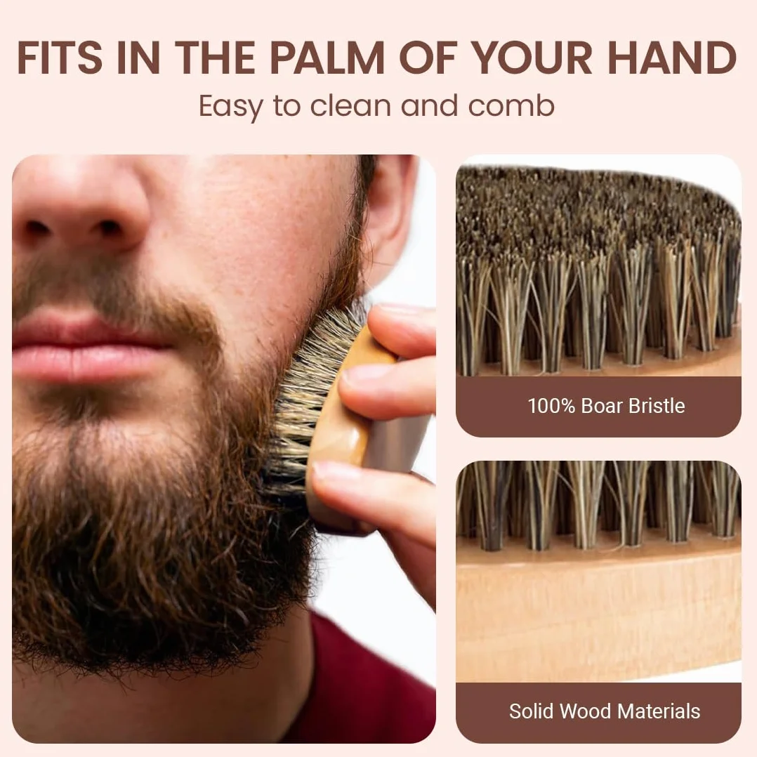 Set di Accessori per Barba 4 Pezzi: Spazzola Barba, Pettine Legno Massiccio, Forbici e Sacchetto