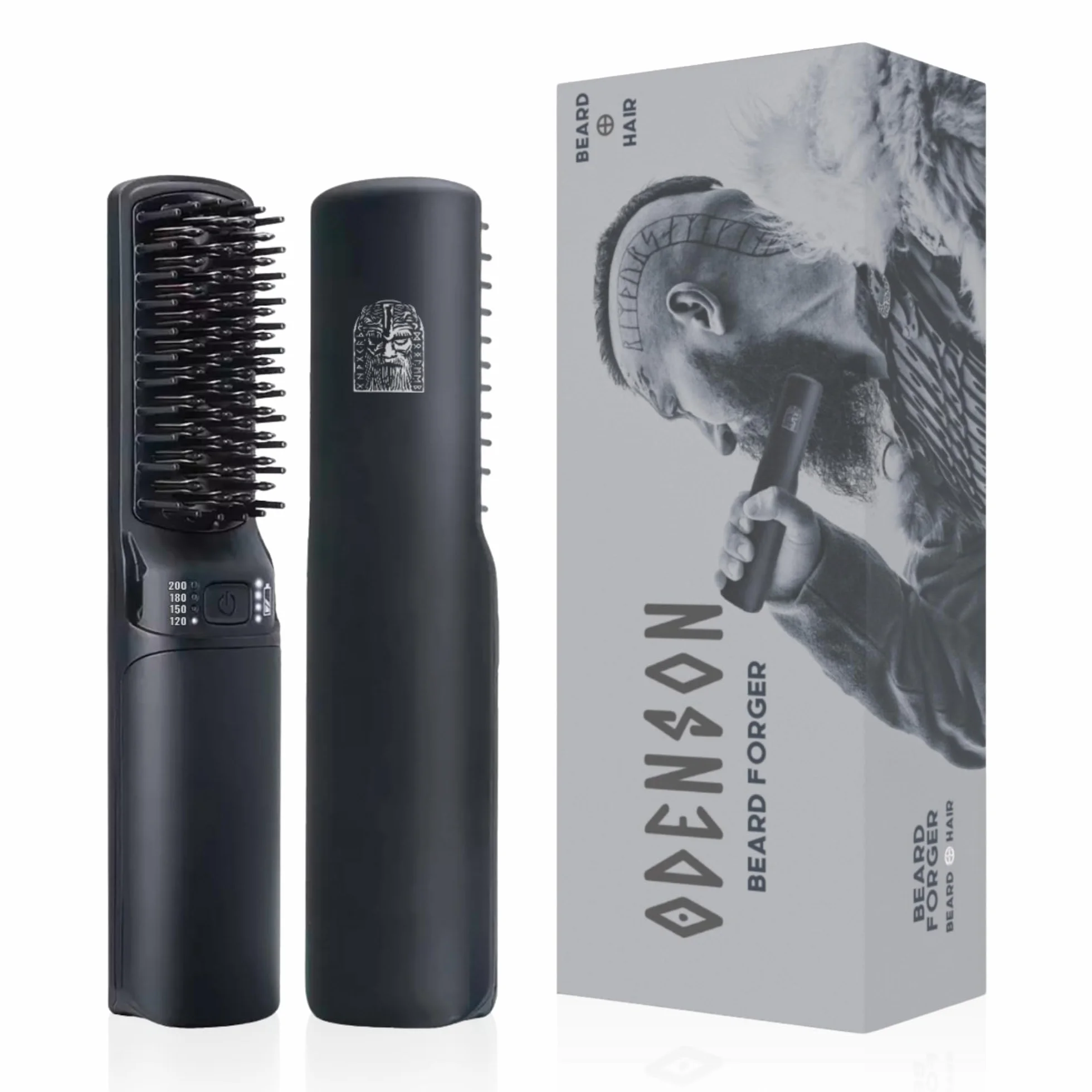 Odenson Beard Forger - Spazzola e piastra riscaldata a batteria per barba e capelli
