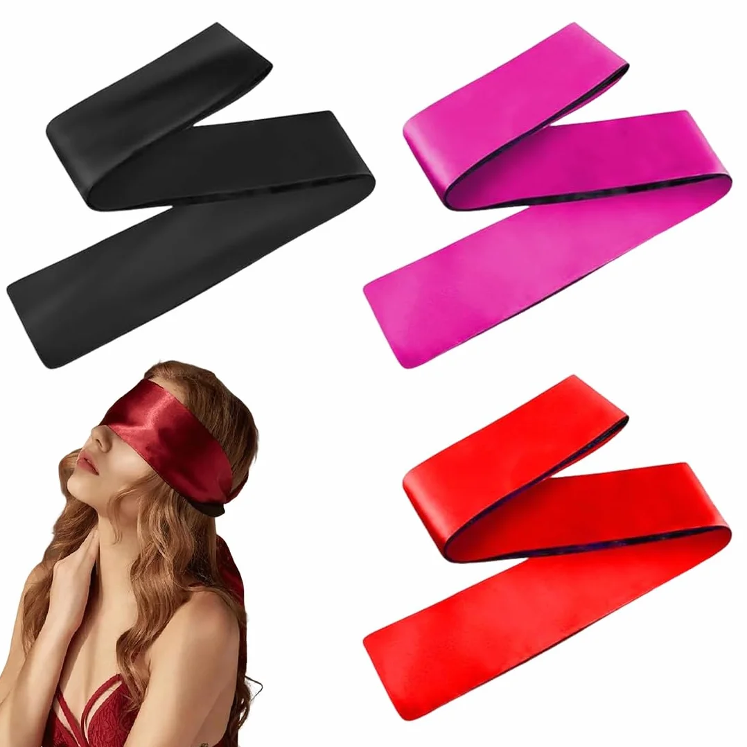 Maschera per Occhi in Raso Morbide per Dormire Viaggio Coppia 130x5cm Nero Rosso