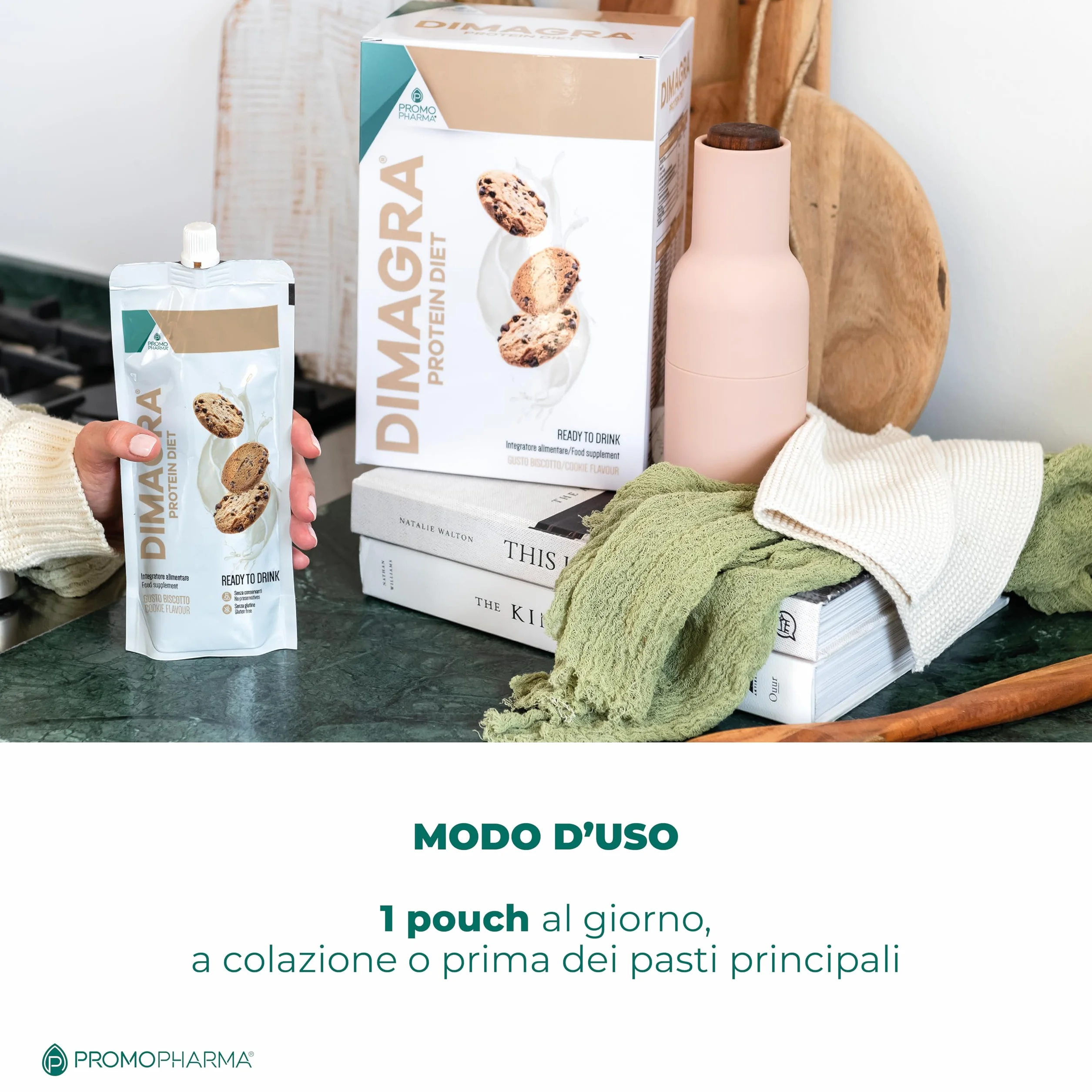 Dimagra Protein Diet - Integratore Proteico Pronto da Bere per Dieta Chetogenica e Controllo del Peso - Low Carb, Alto Contenuto Proteico - Gusto Biscotto - 7 Pouch da 220 g