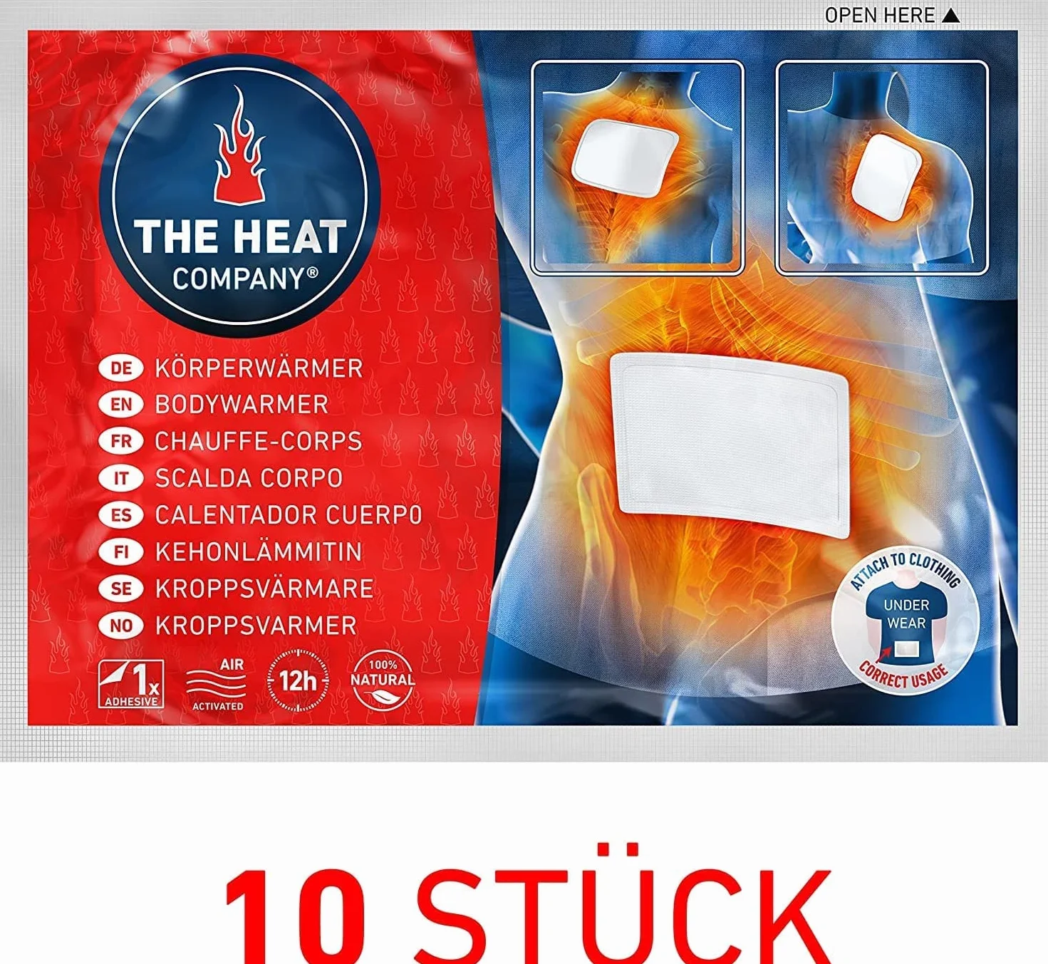THE HEAT COMPANY Scaldacorpo 10 20 40 Pezzi Adesivo autoriscaldante Puro Naturale 12 Ore Calore