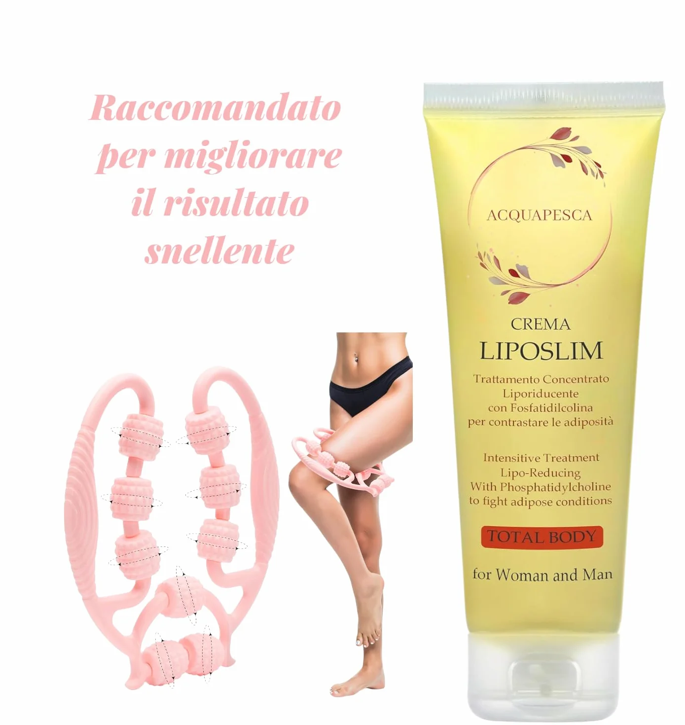 Rullo Anticellulite Manuale a 9 Ruote GINPA' – E-Book incluso - Massaggiatore Gambe, Cosce e Glutei – Massaggio Muscolare Profondo – Forma Ergonomica in ABS Resistente – Anti-Lividi, Facile da Usare