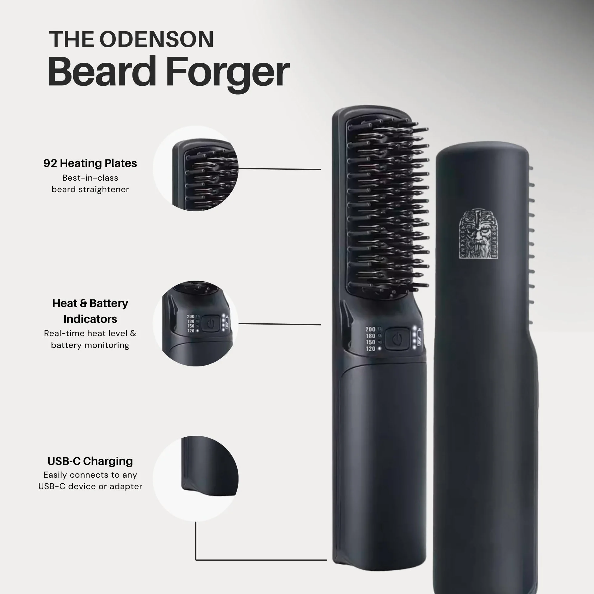 Odenson Beard Forger - Spazzola e piastra riscaldata a batteria per barba e capelli
