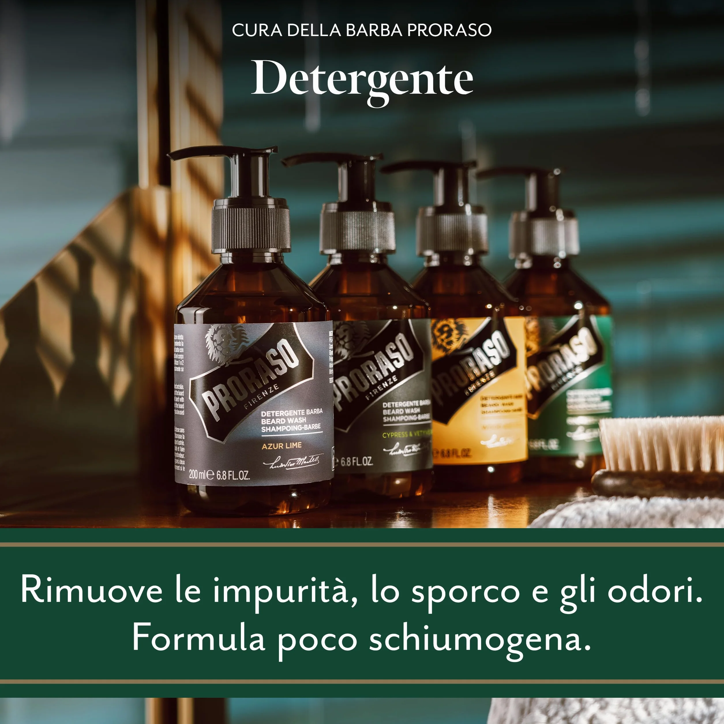 Proraso Detergente Barba Wood and Spice 200ml Shampoo barba purificante uomo Made in Italy