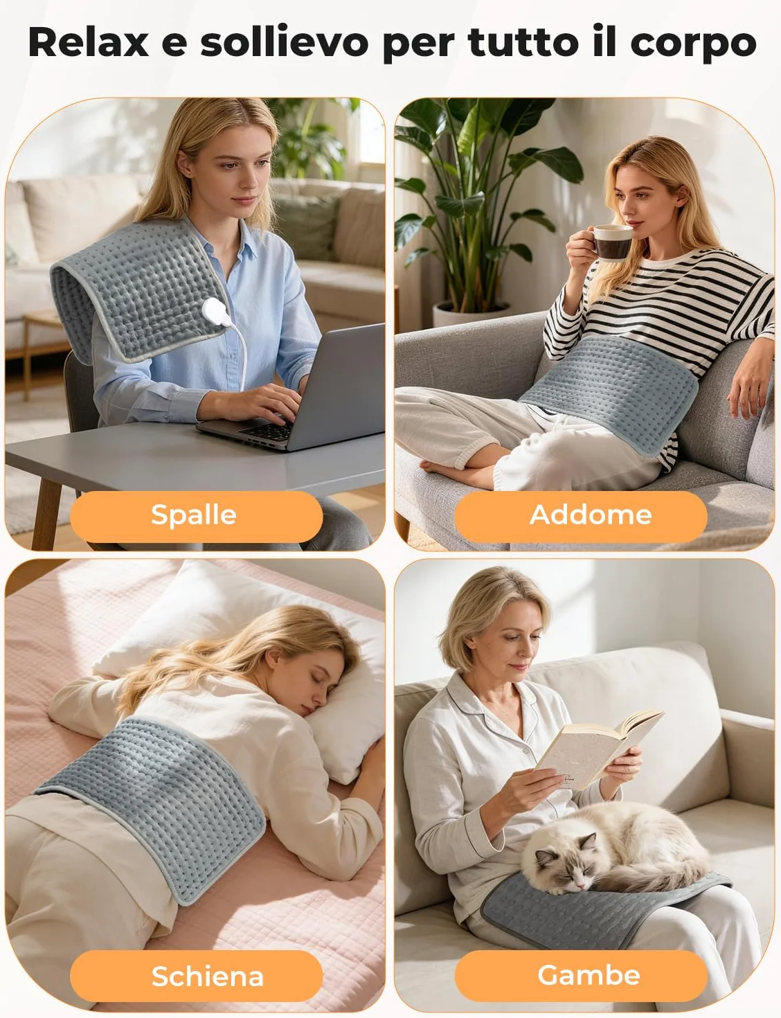Termoforo Elettrico 60x30cm – Per Schiena, Spalle e Addome, 9 Livelli Di Temperatura, 4 Timer, Riscaldamento Rapido, Spegnimento Automatico, Lavabile In Lavatrice - Grigio Scuro