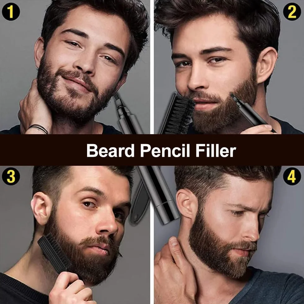 Penna Riempimento Barba Uomo Strumento Styling Set con Forbici Naso Nero 2 PCS