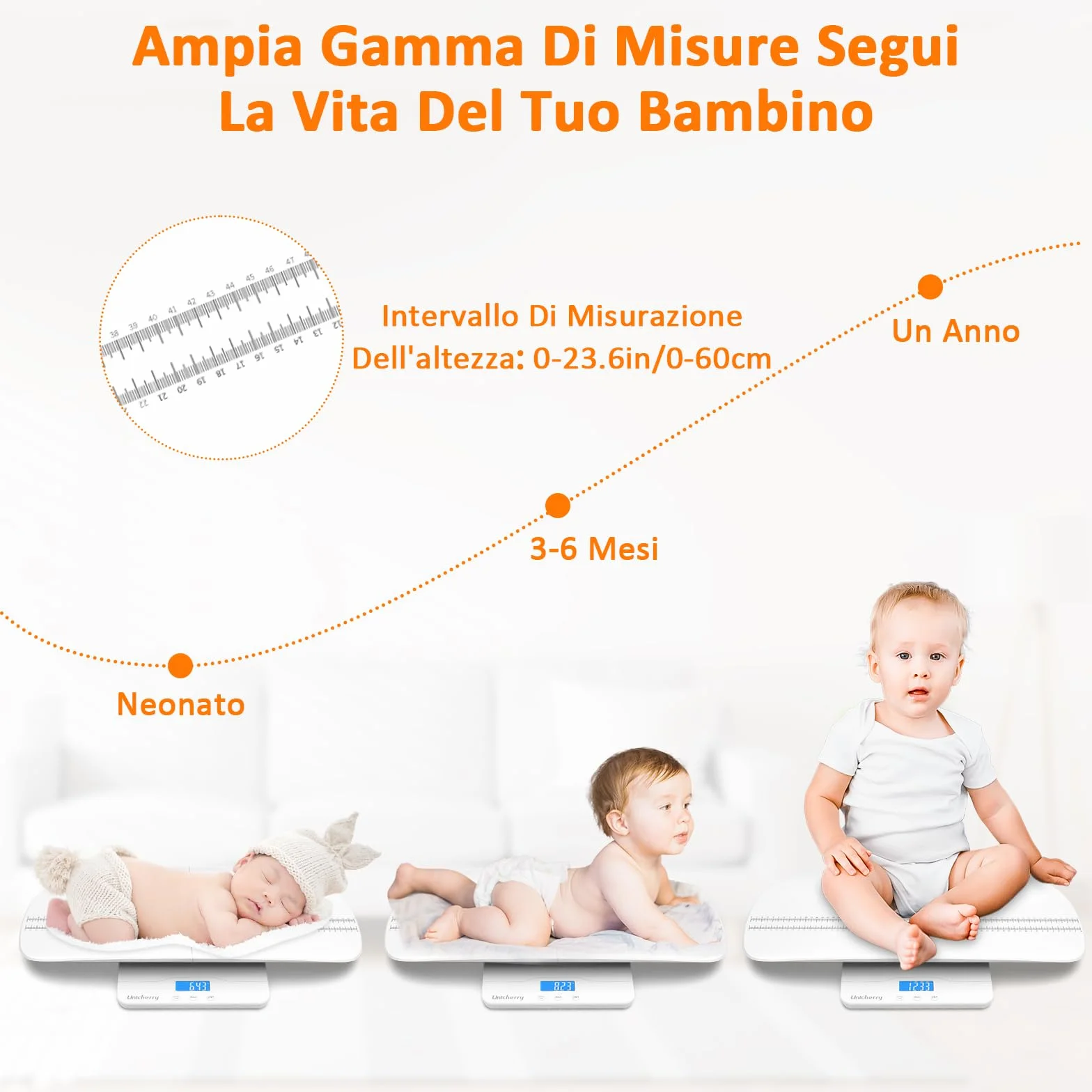 Bilancia Neonato Digitale Multifunzionale con Vassoio Removibile, Funzioni Tare e Hold