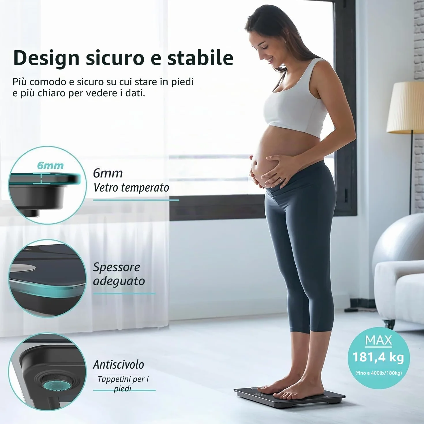 Posture Bilancia Pesapersone Digitale Smart da Bagno Analizza 13 Elementi Composizione Corporea Bluetooth BMI 180 kg Nero