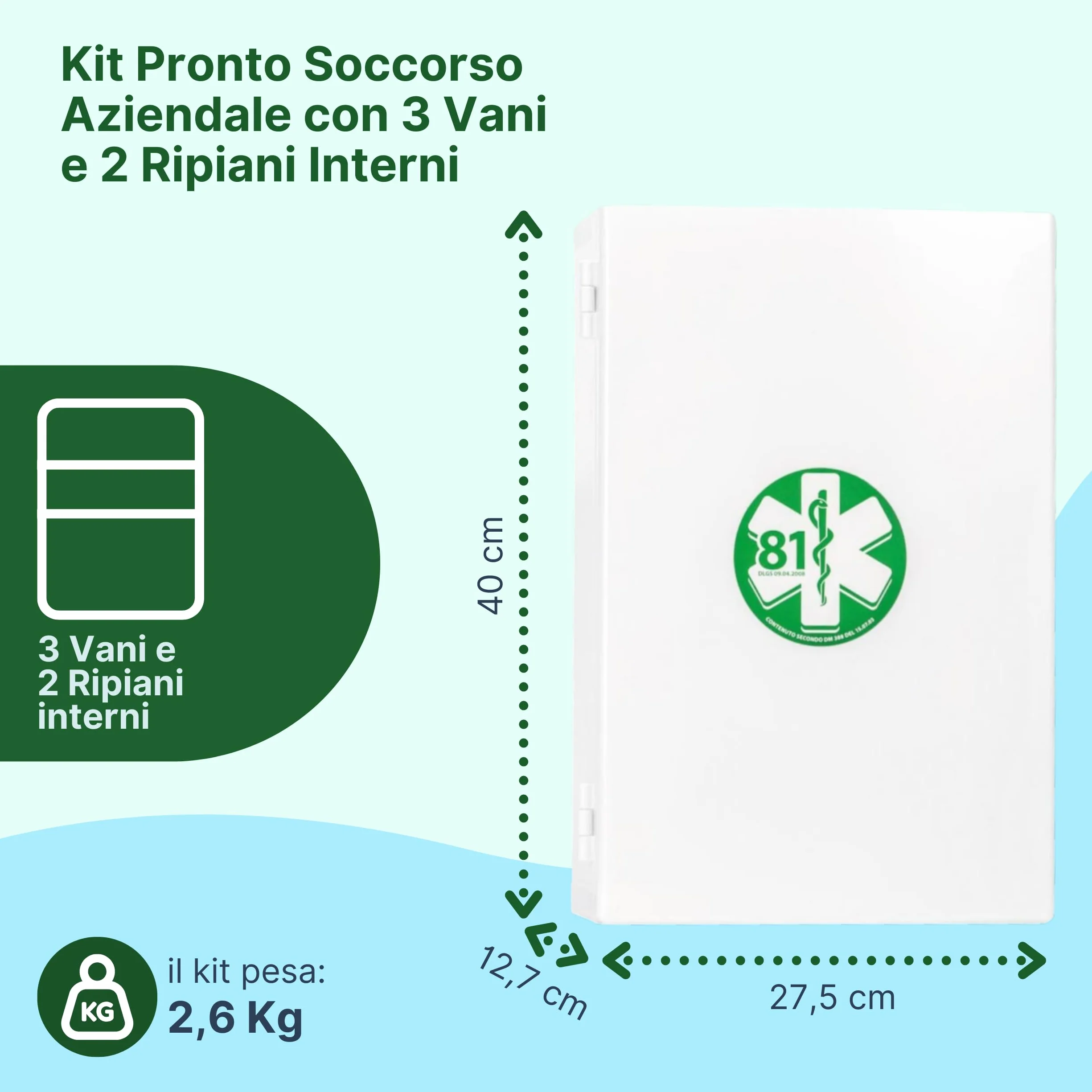 REMEDIA ONE Cassetta Pronto Soccorso Aziendale 3 Ante 2 Ripiani Chiusura a Scatto Bianco