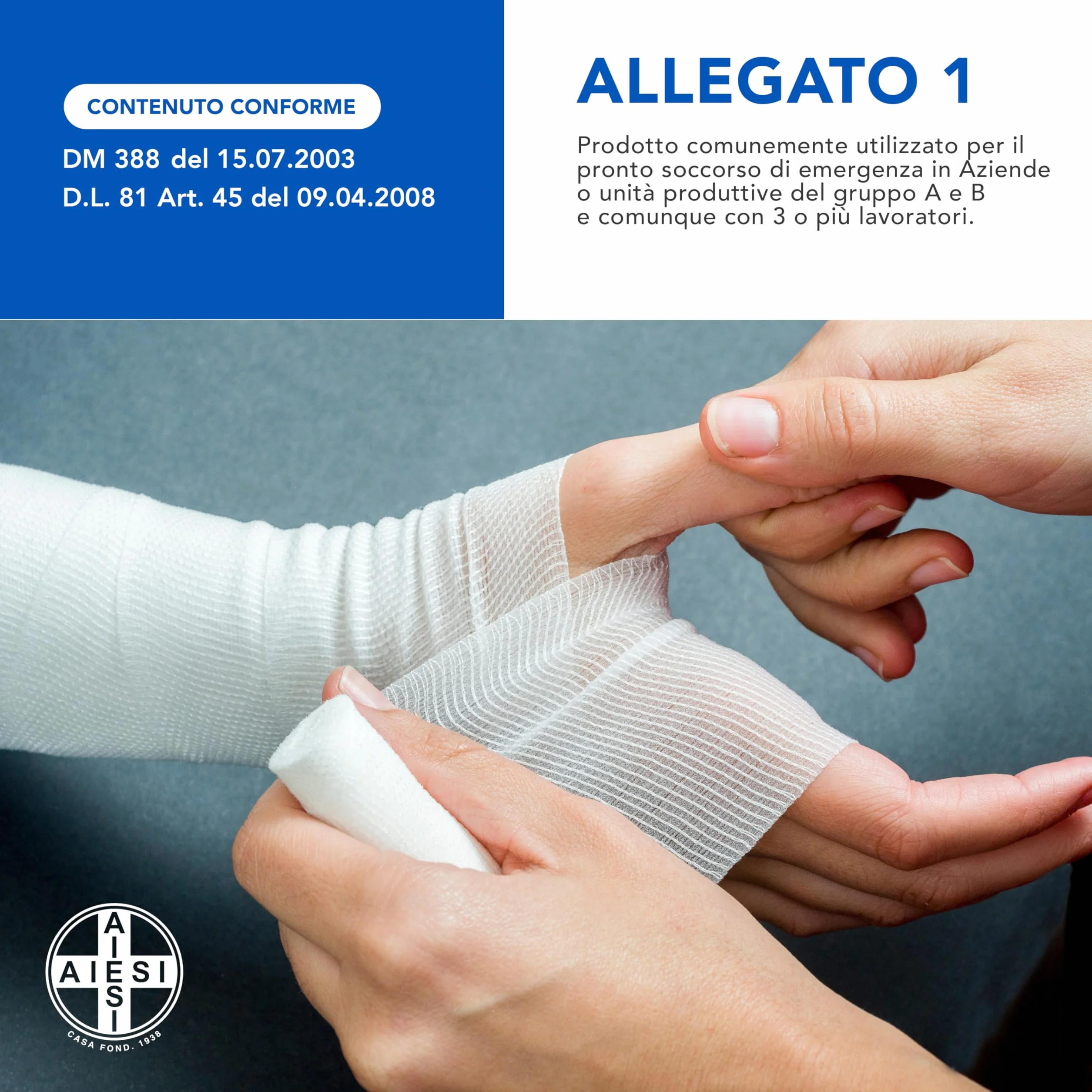 AIESI kit reintegro ALLEGATO 1 cassetta pronto soccorso aziende 3 dipendenti DM388 DL81 Made Italy